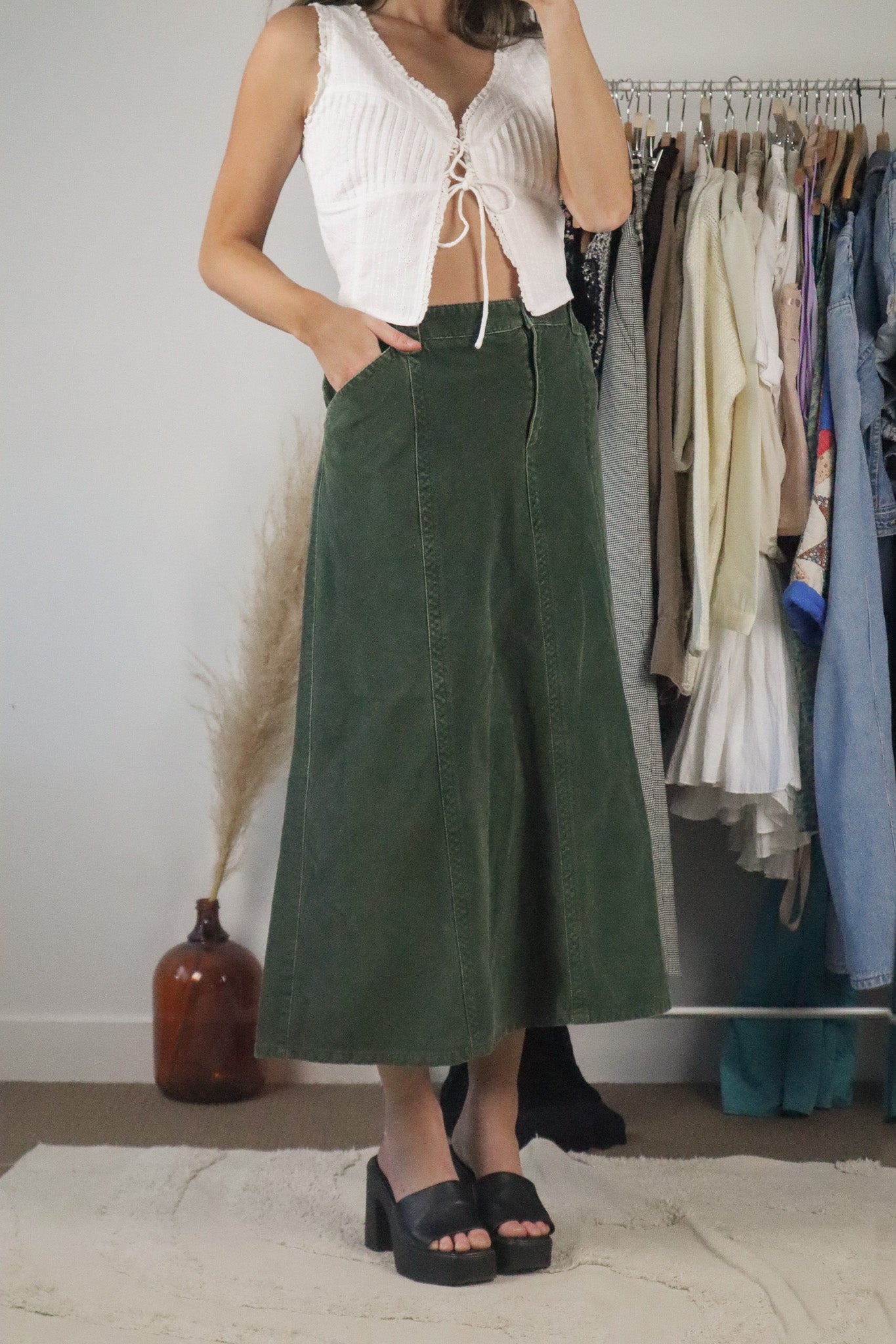 Vintage x Corduroy Maxi Skirt (XL)