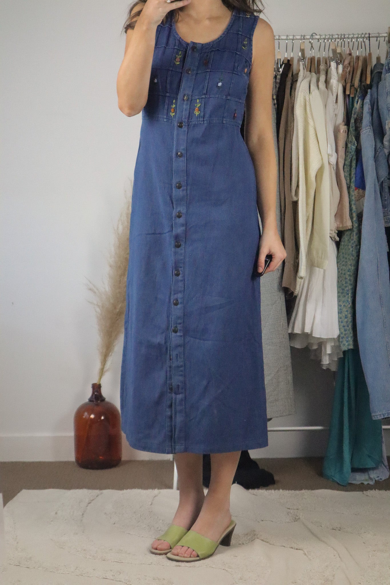 Vintage x Embroidered Denim Maxi Dress (6)