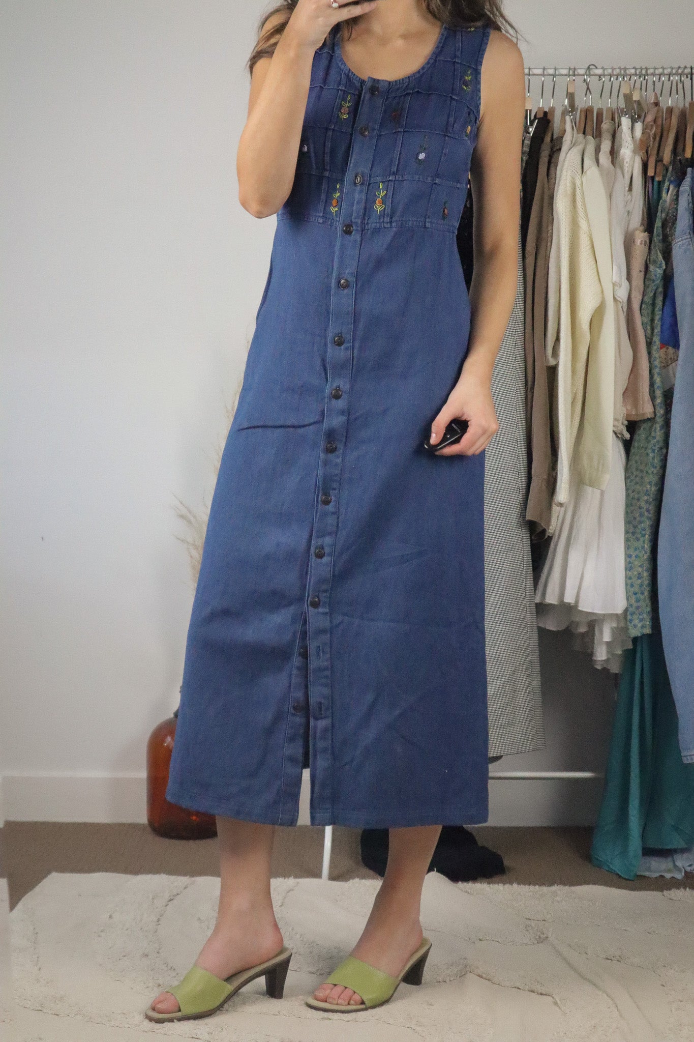 Vintage x Embroidered Denim Maxi Dress (6)