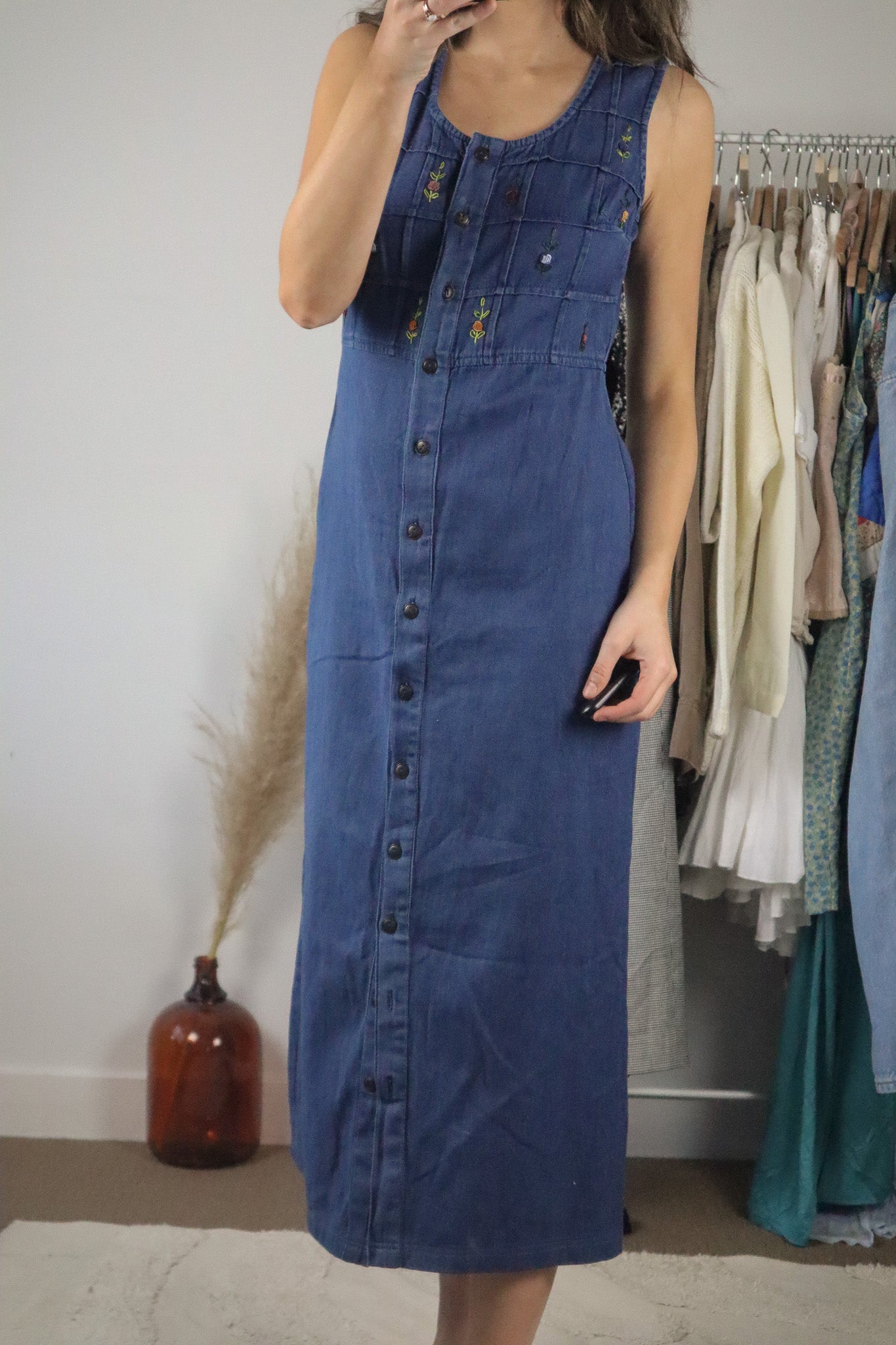 Vintage x Embroidered Denim Maxi Dress (6)