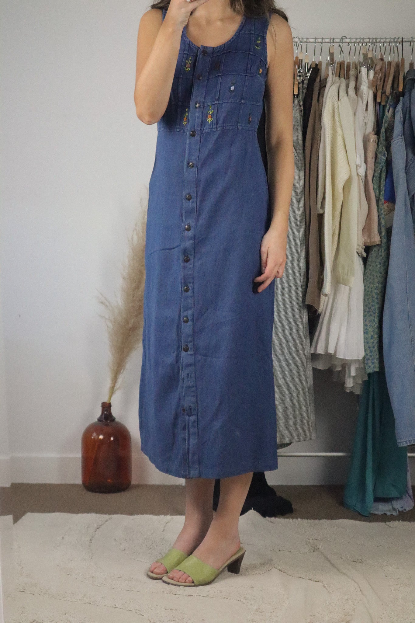 Vintage x Embroidered Denim Maxi Dress (6)