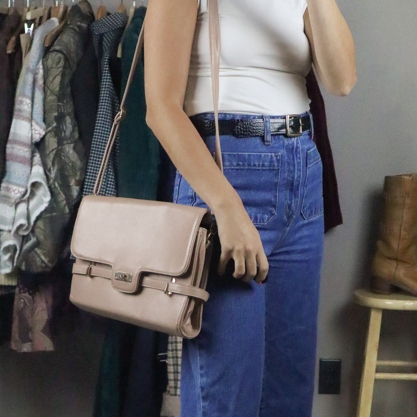 Vintage x Faux Leather Cross-Body Purse