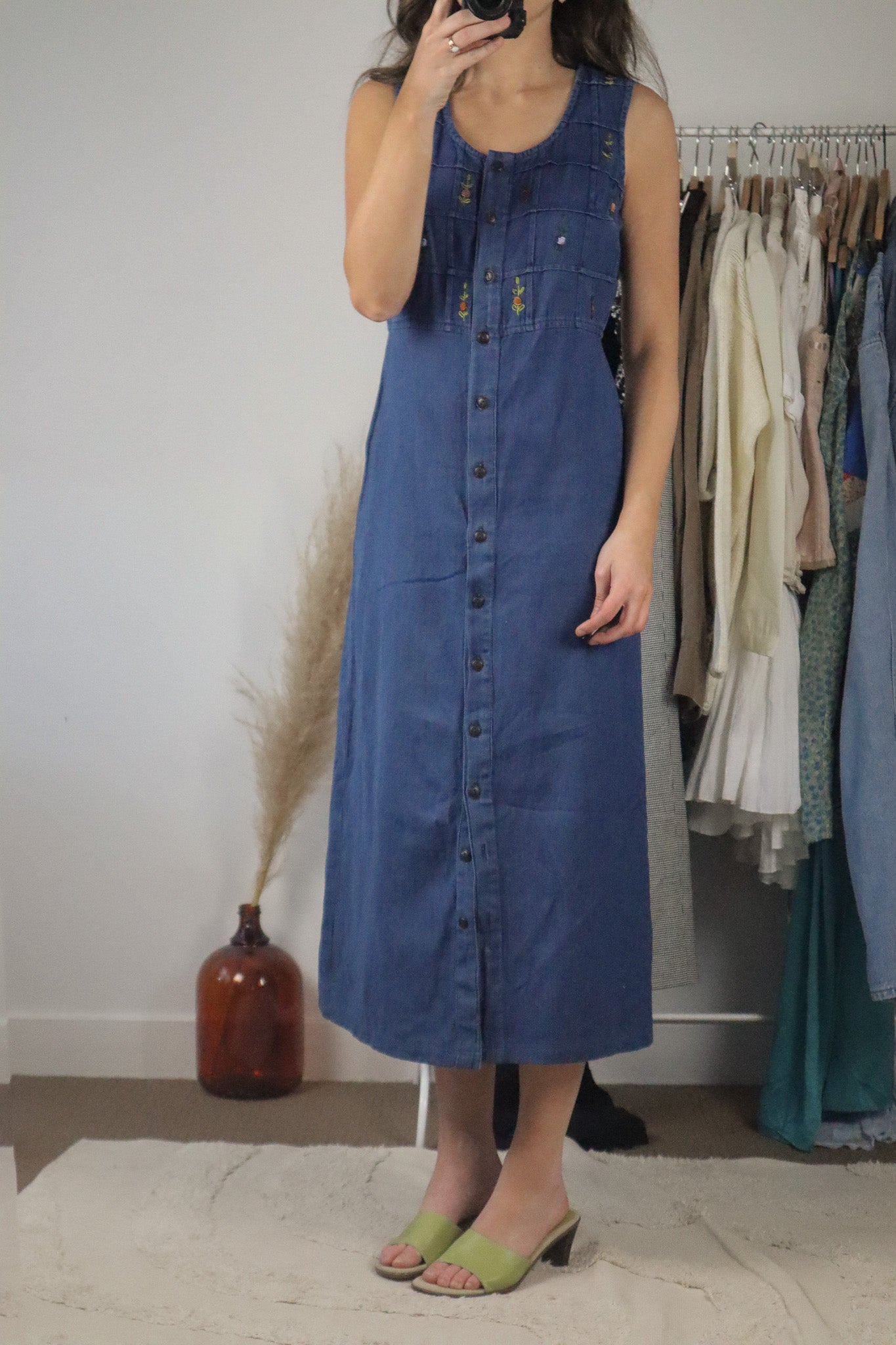 Vintage x Embroidered Denim Maxi Dress (6)