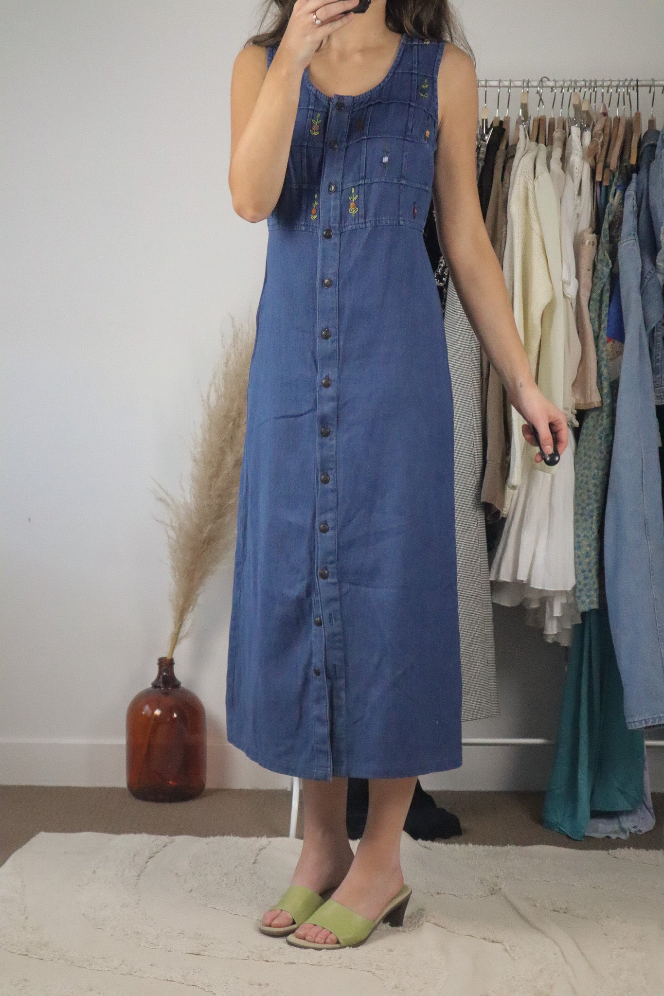 Vintage x Embroidered Denim Maxi Dress (6)