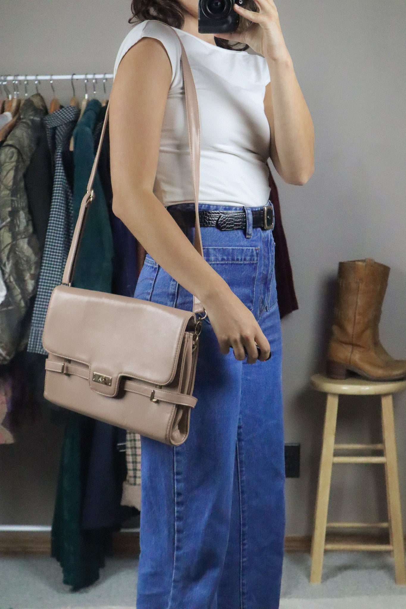 Vintage x Faux Leather Cross-Body Purse