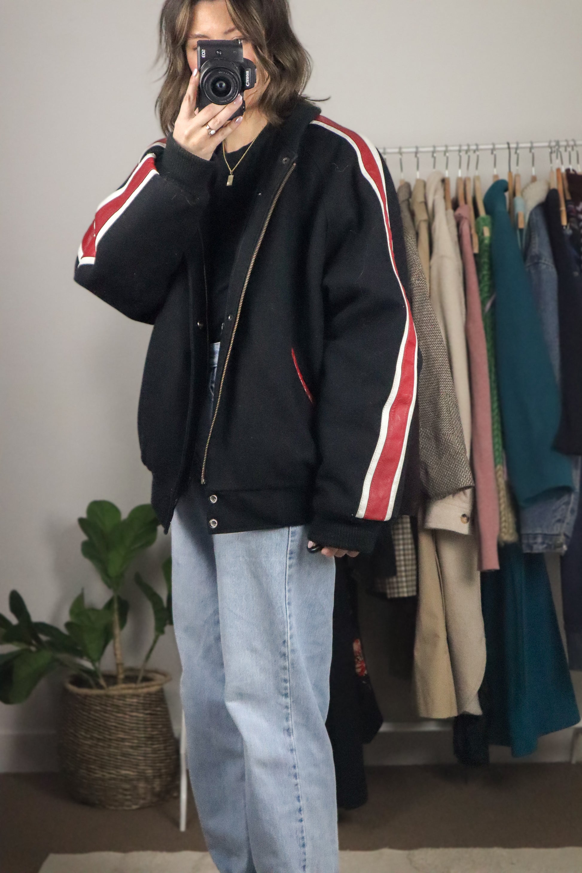 Vintage x Wool & Leather Bomber Coat (L)