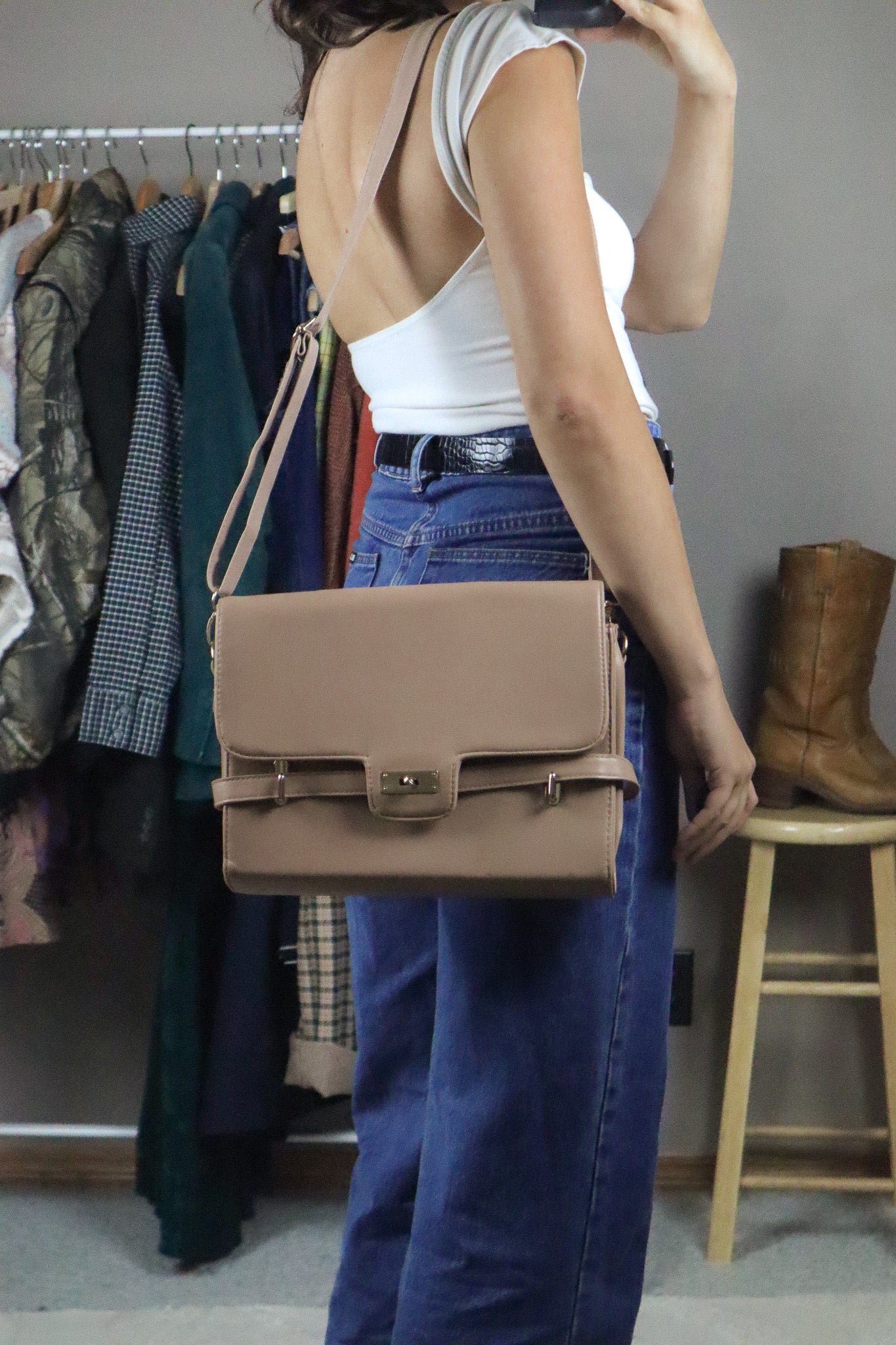 Vintage x Faux Leather Cross-Body Purse