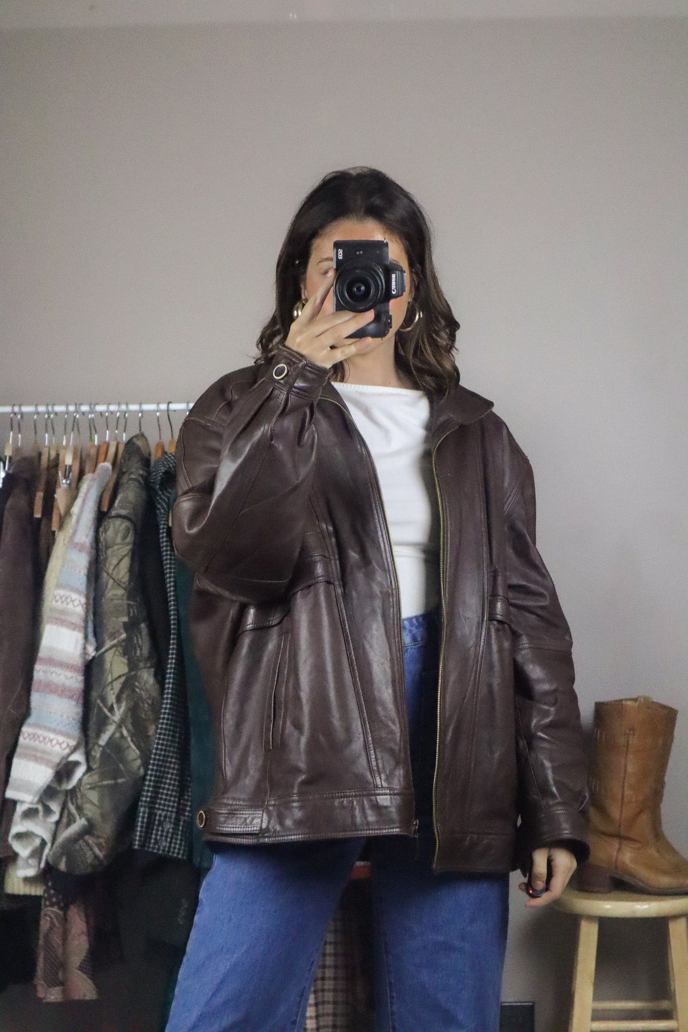 Vintage x Leather Bomber Jacket (L)