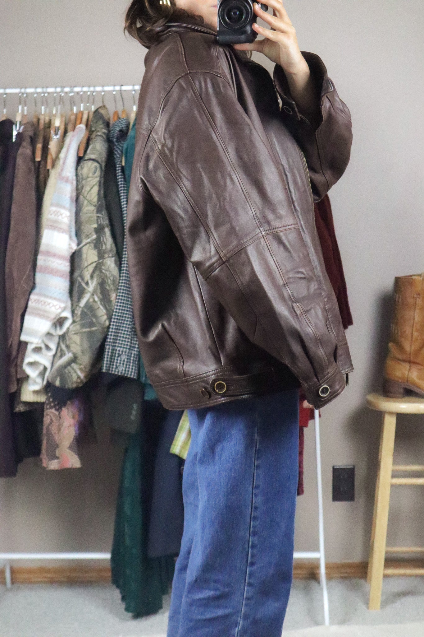 Vintage x Leather Bomber Jacket (L)