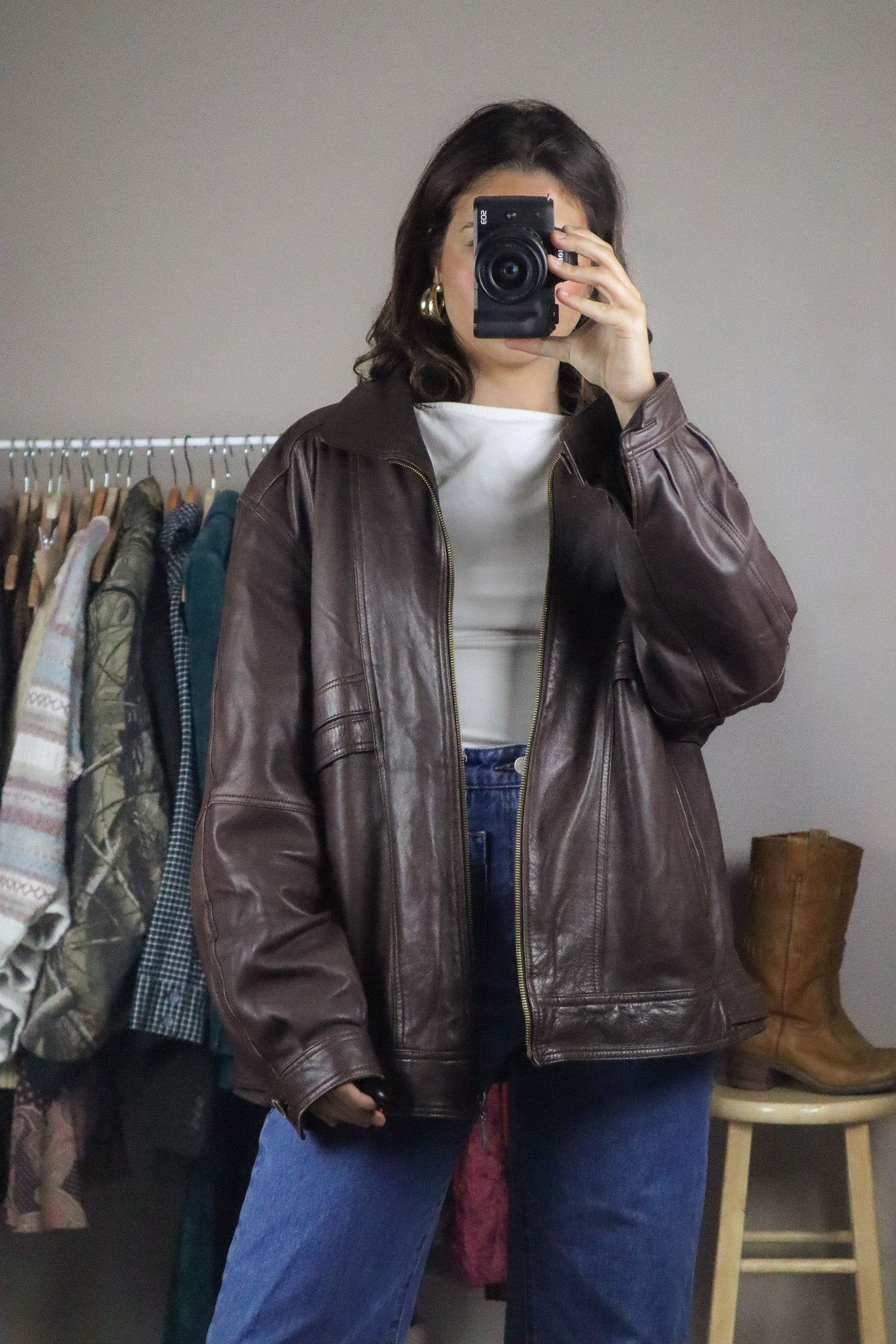 Vintage x Leather Bomber Jacket (L)