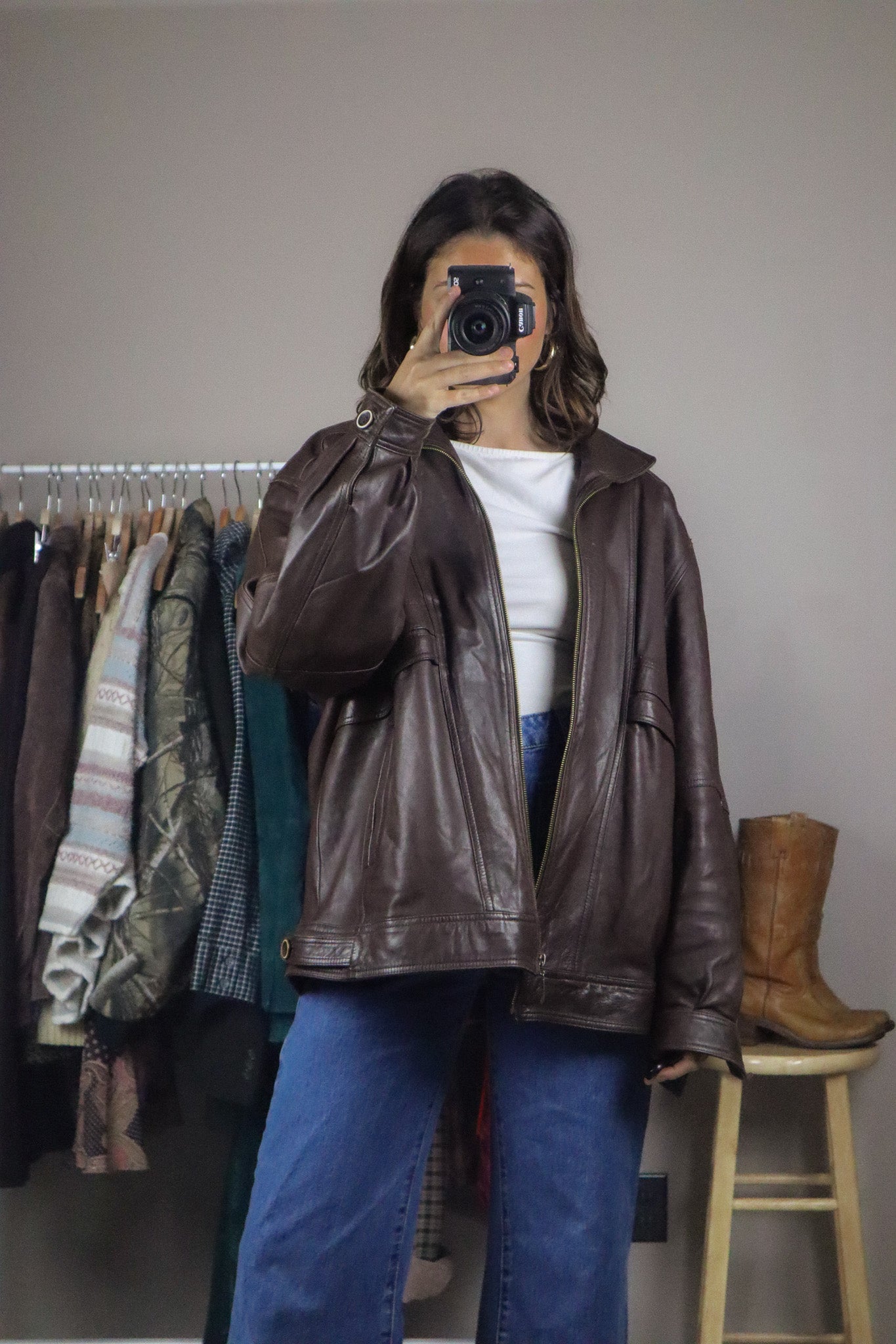 Vintage x Leather Bomber Jacket (L)