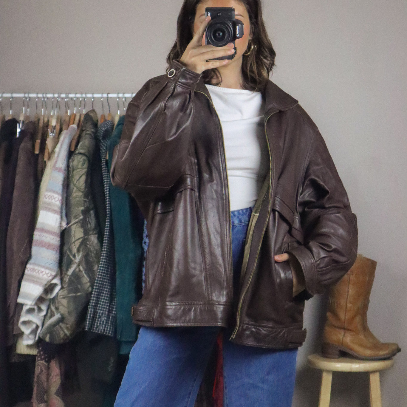 Vintage x Leather Bomber Jacket (L)