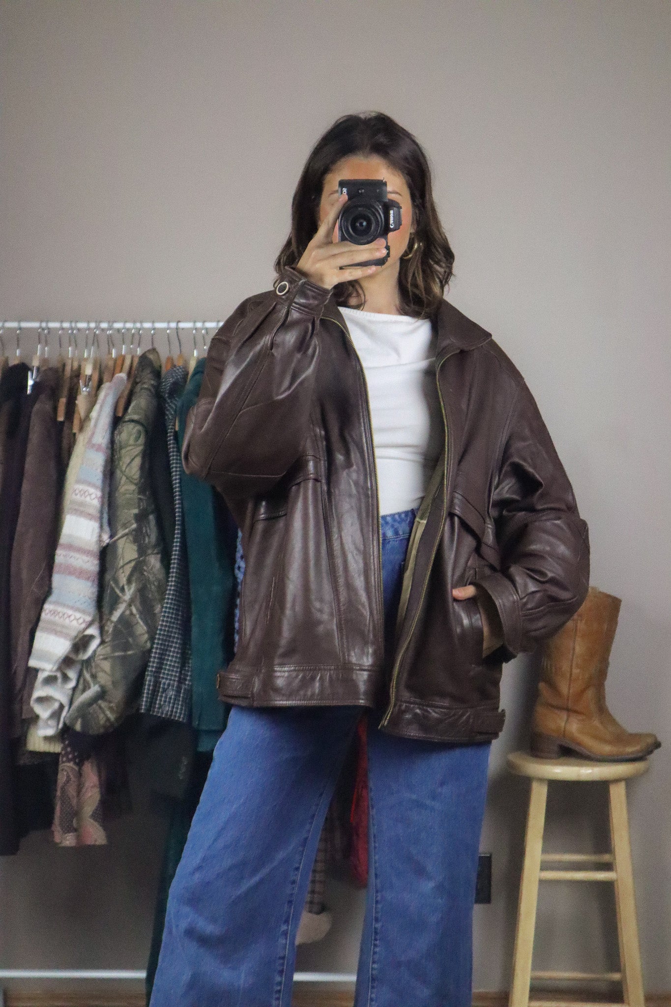 Vintage x Leather Bomber Jacket (L)