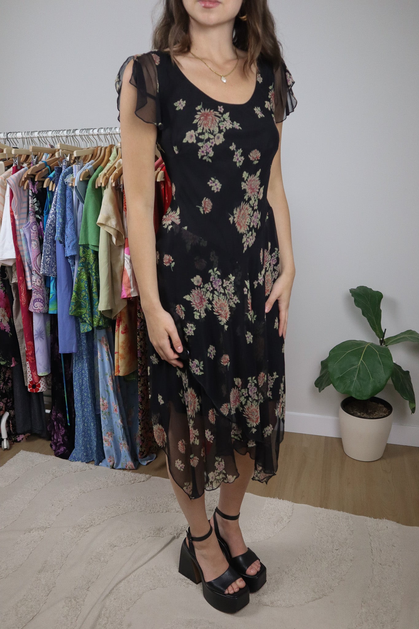 Vintage x Silk Floral Drop Waist Midi Dress (6/8)