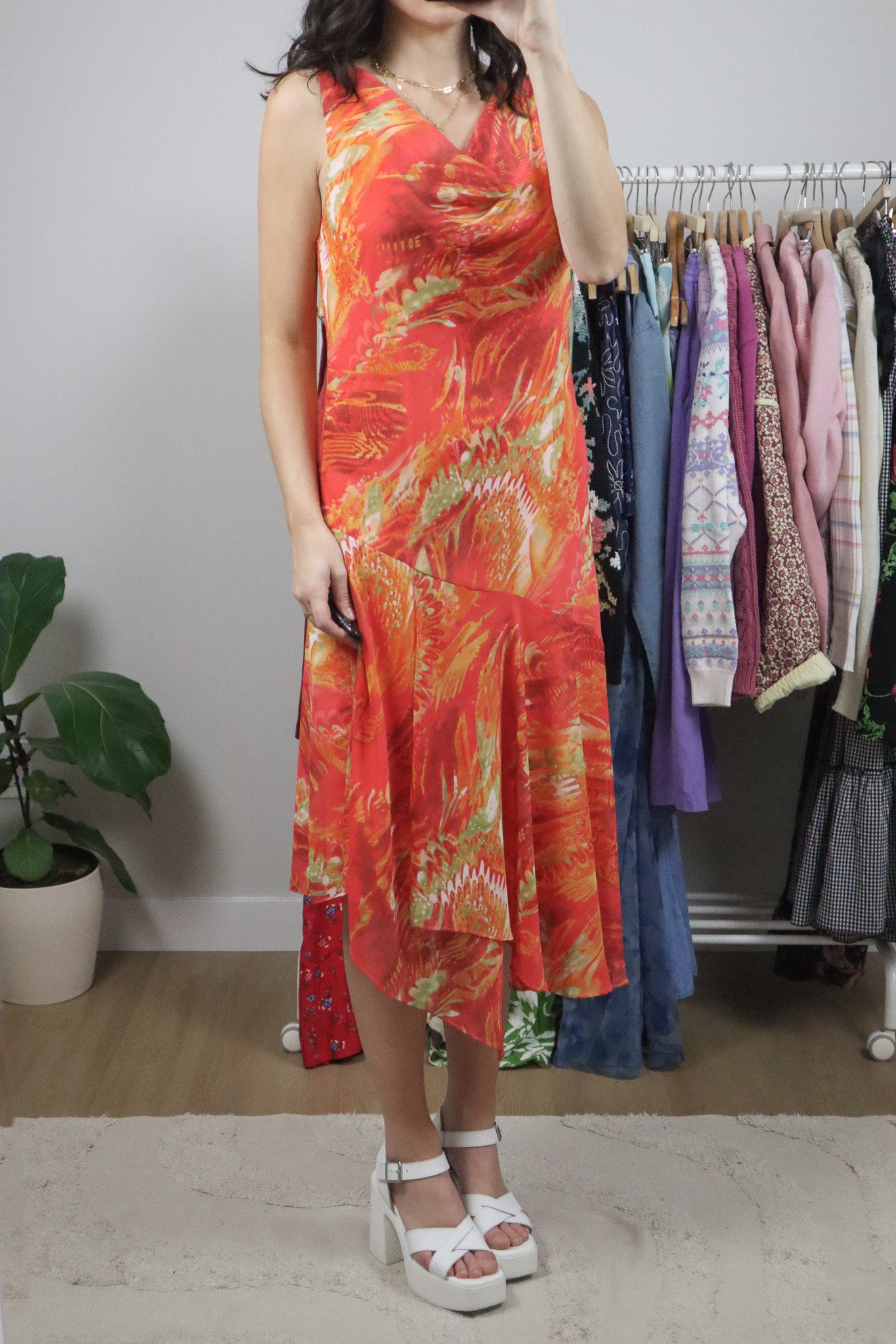 Made in Canada x Vintage x Cowl Neck Midi Dress (8)