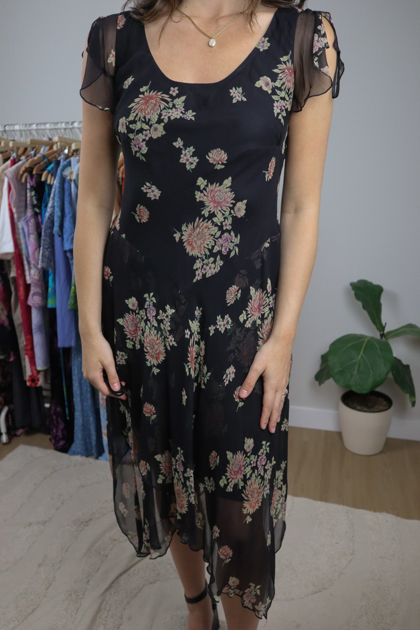 Vintage x Silk Floral Drop Waist Midi Dress (6/8)
