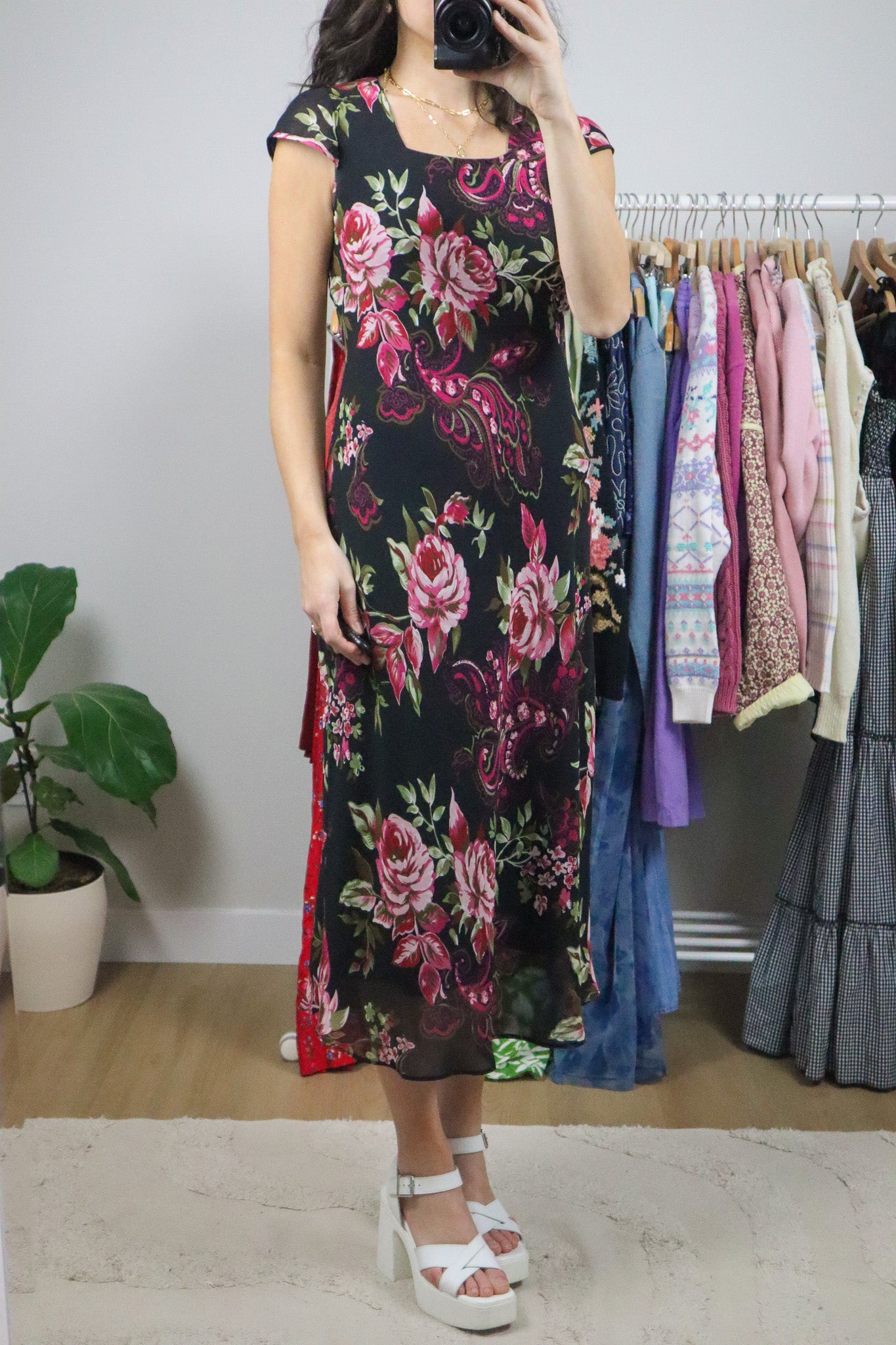 Vintage x Paisly/Floral Maxi Dress (S)