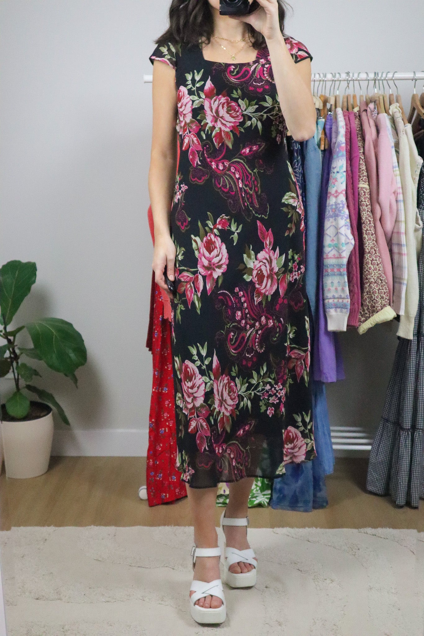 Vintage x Paisly/Floral Maxi Dress (S)