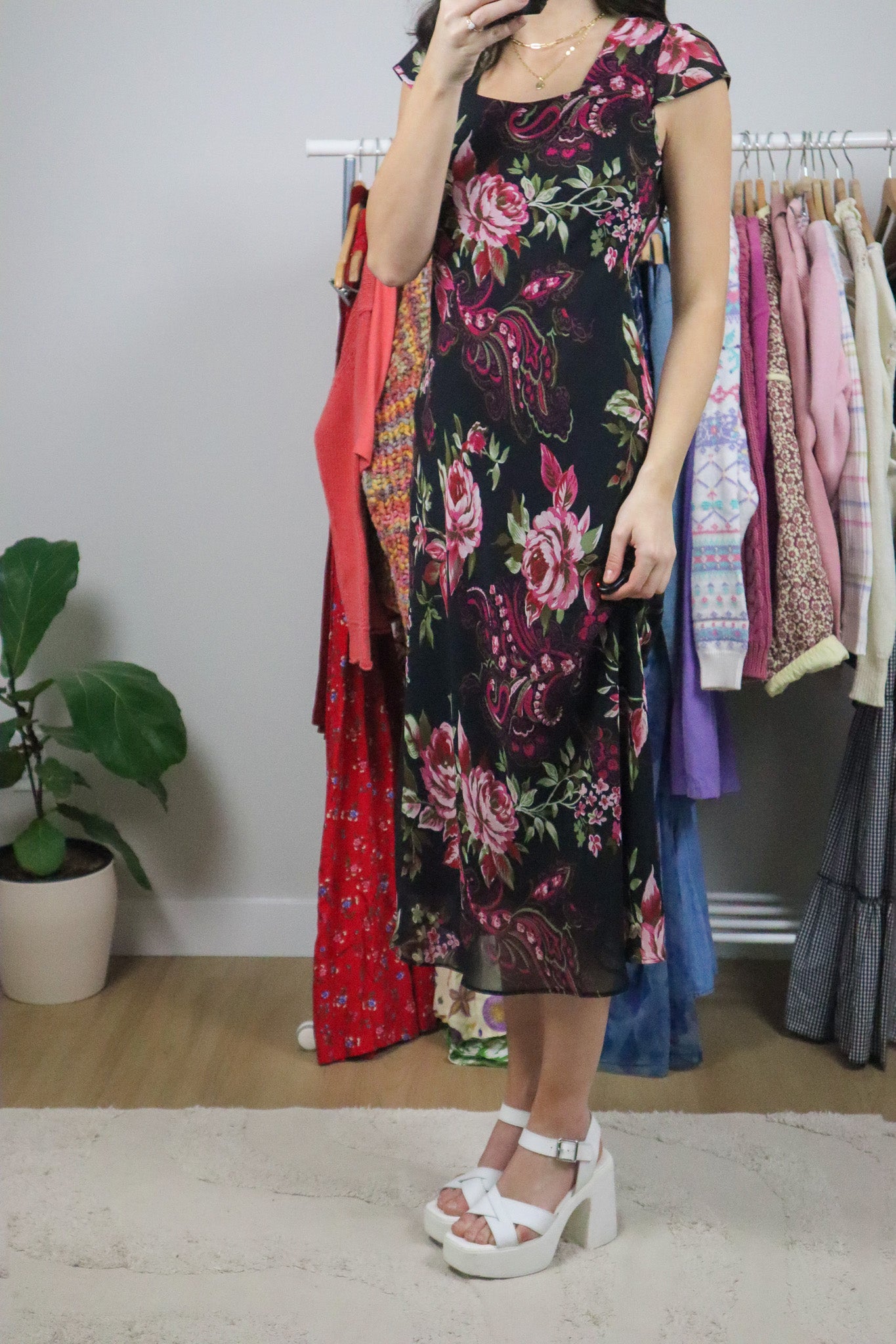 Vintage x Paisly/Floral Maxi Dress (S)