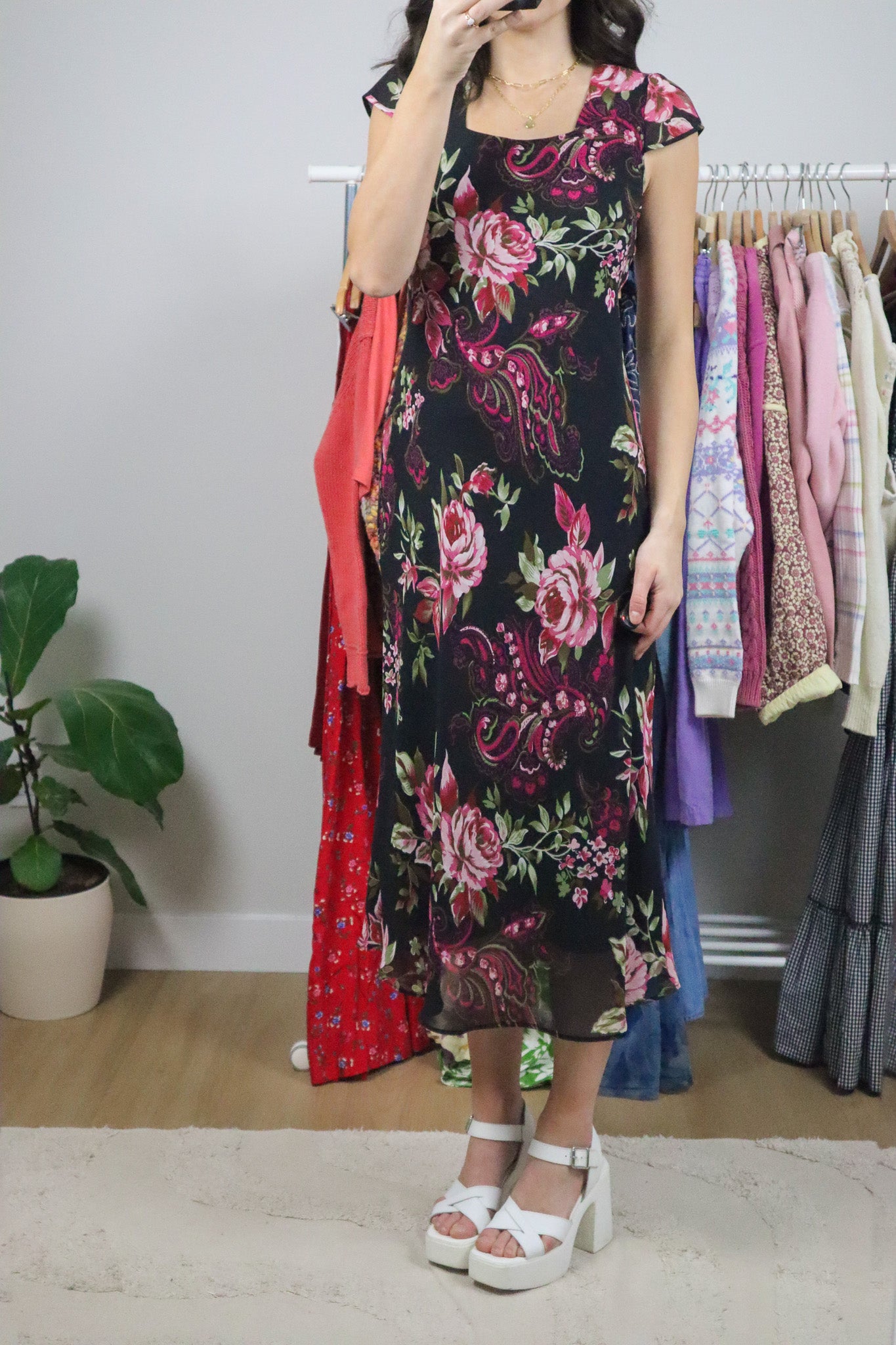 Vintage x Paisly/Floral Maxi Dress (S)