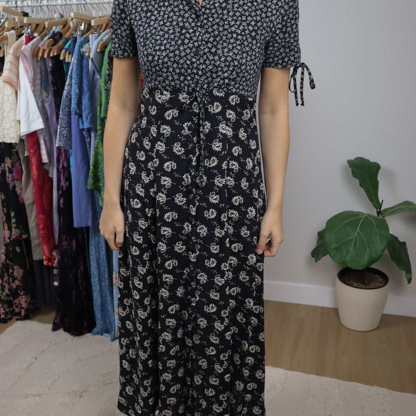Made in Canada x Vintage x Multi-patterned Collar Maxi Dress (S)