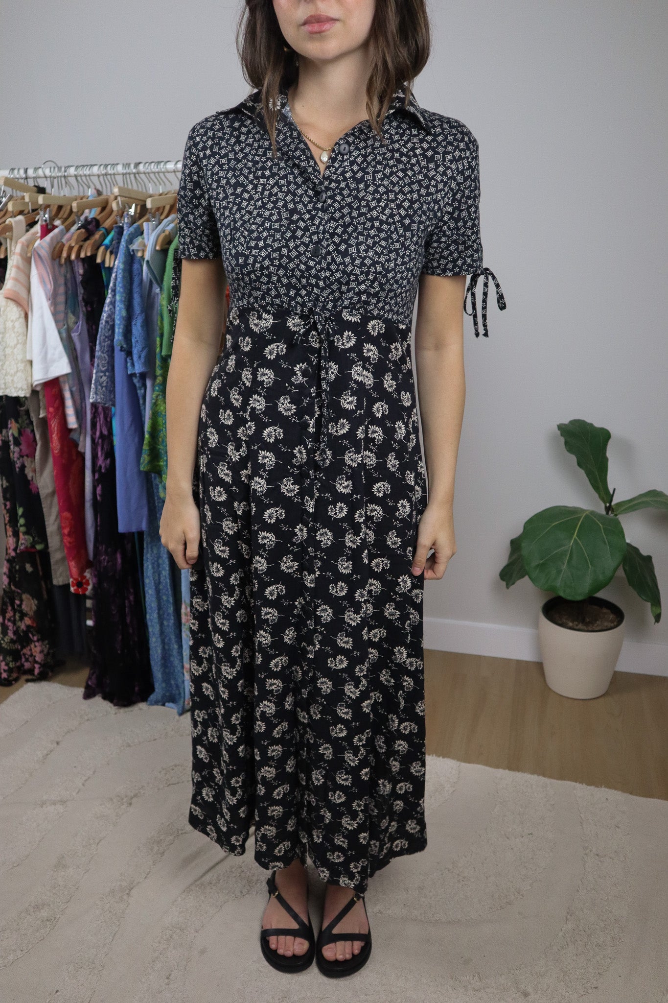 Made in Canada x Vintage x Multi-patterned Collar Maxi Dress (S)