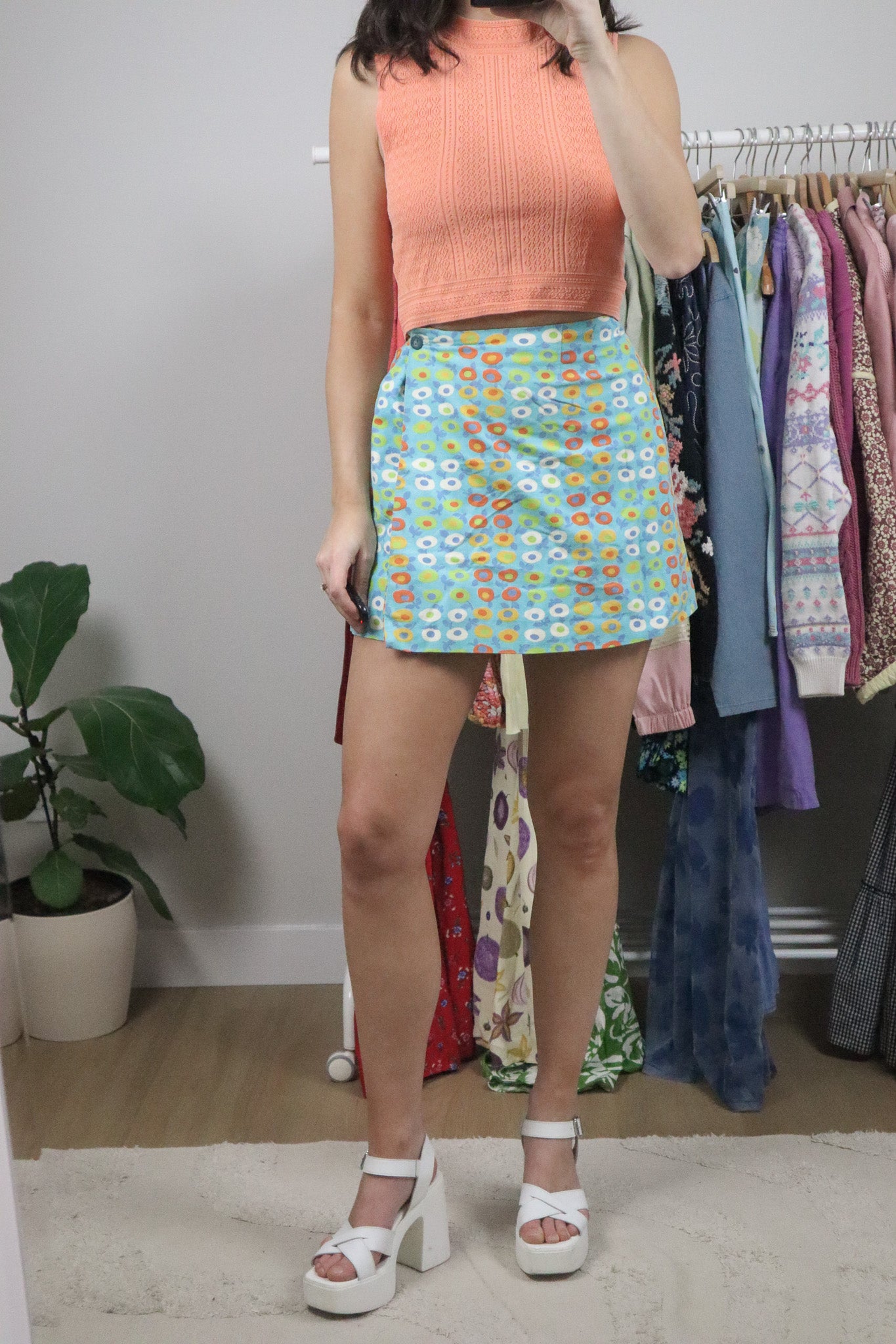 Vintage x Handmade Patterned Wrap Mini Skirt (XXS)