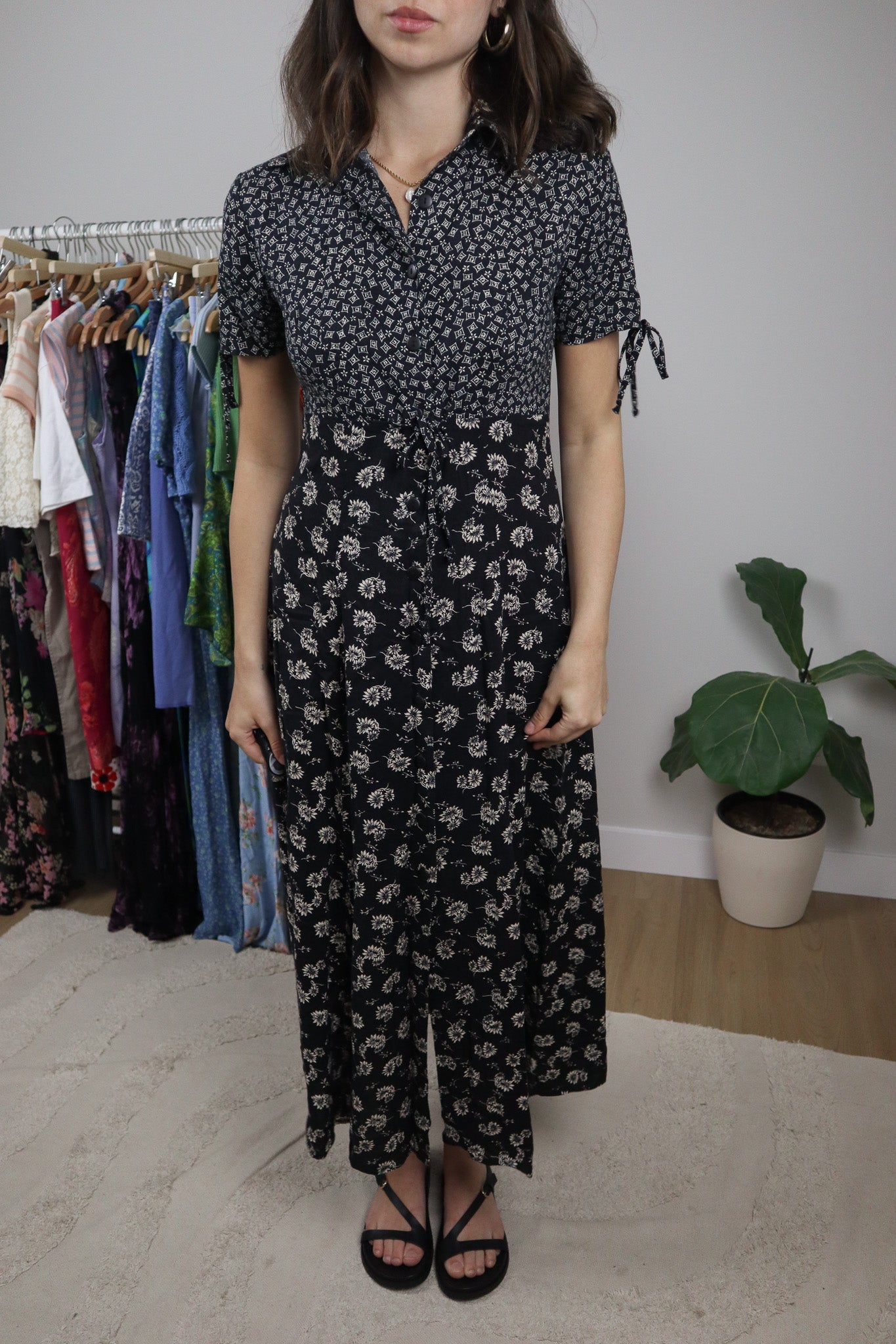 Made in Canada x Vintage x Multi-patterned Collar Maxi Dress (S)