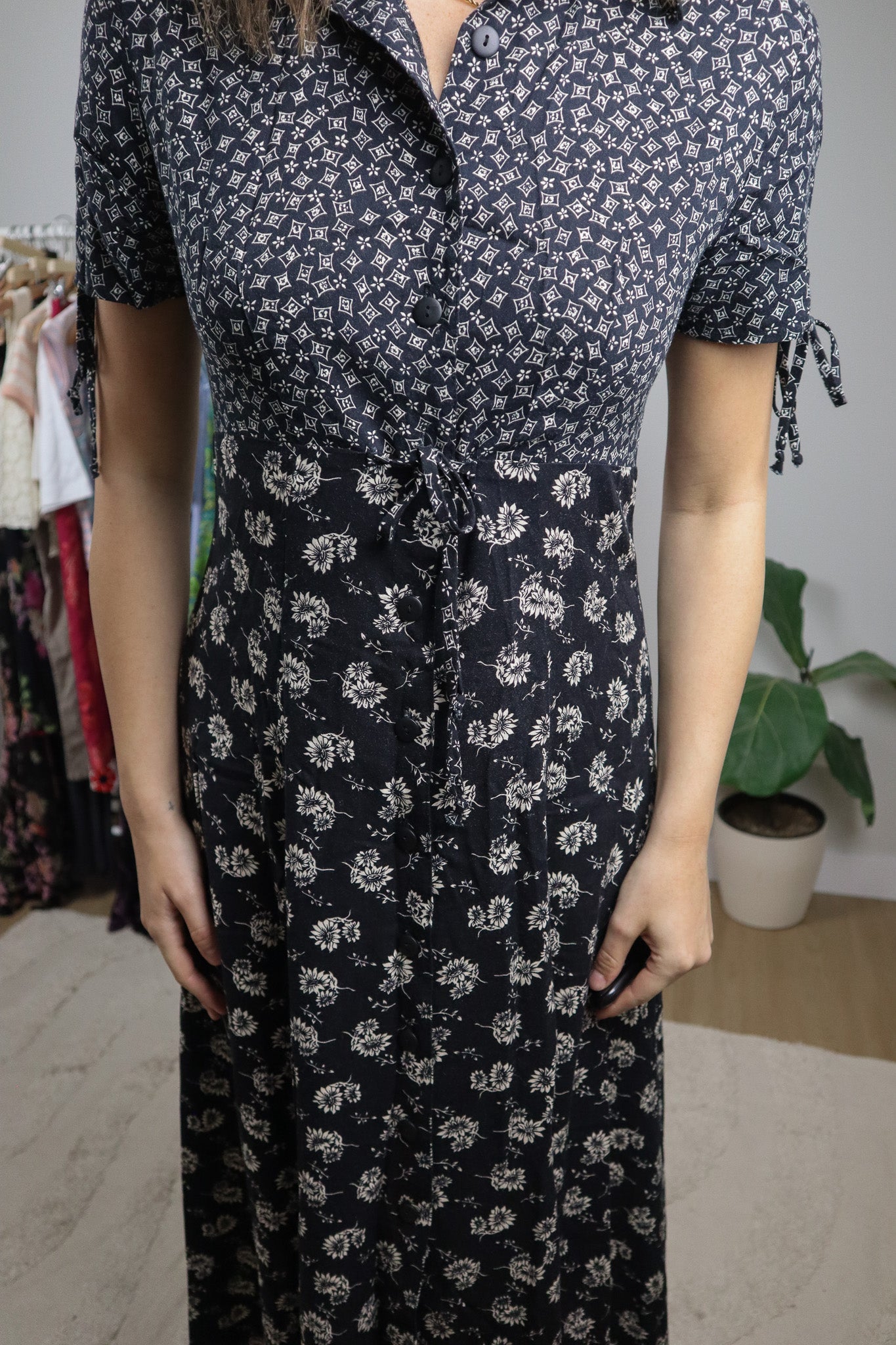 Made in Canada x Vintage x Multi-patterned Collar Maxi Dress (S)