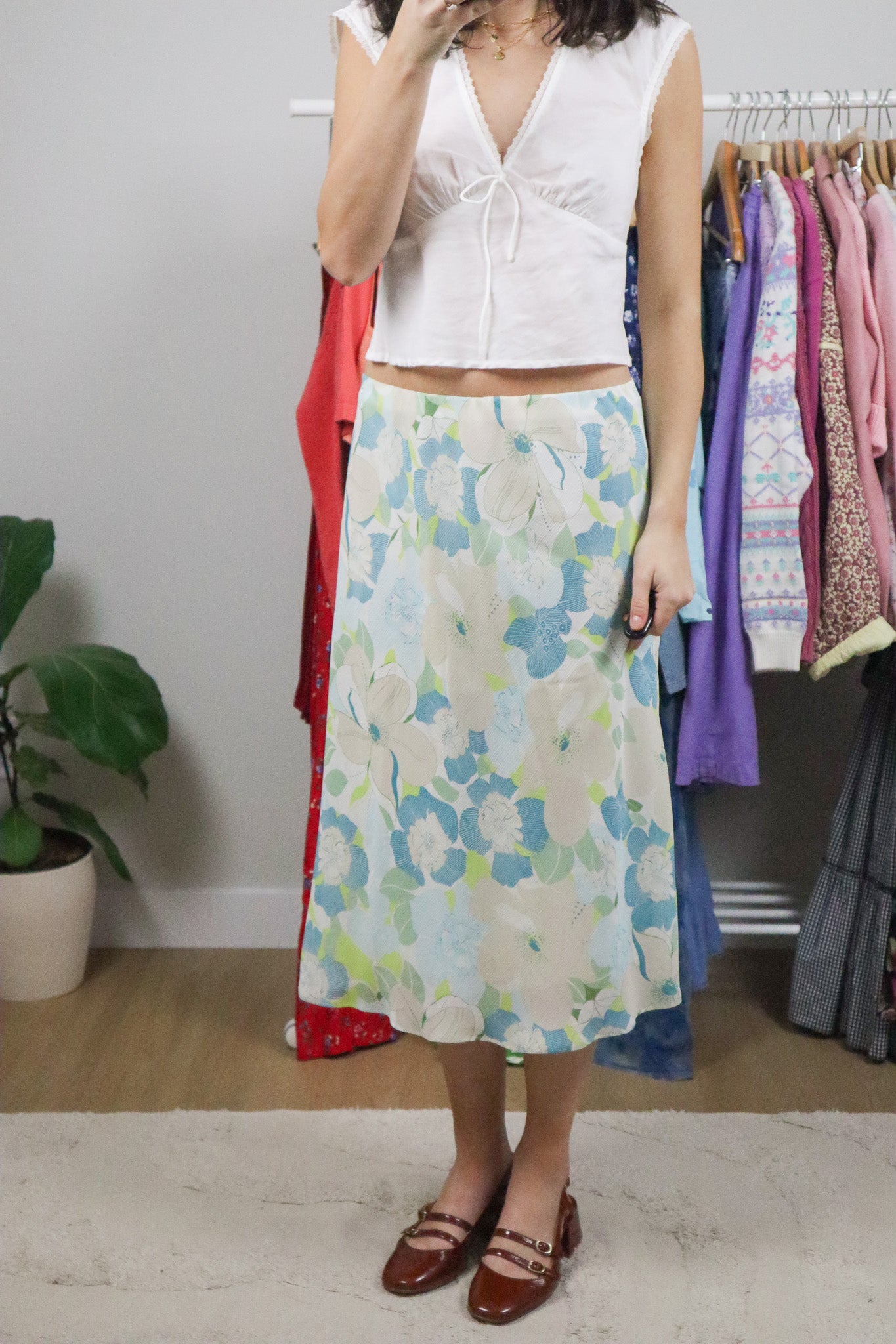 Made in Canada x Vintage x Floral Mesh Midi Skirt (10/12)