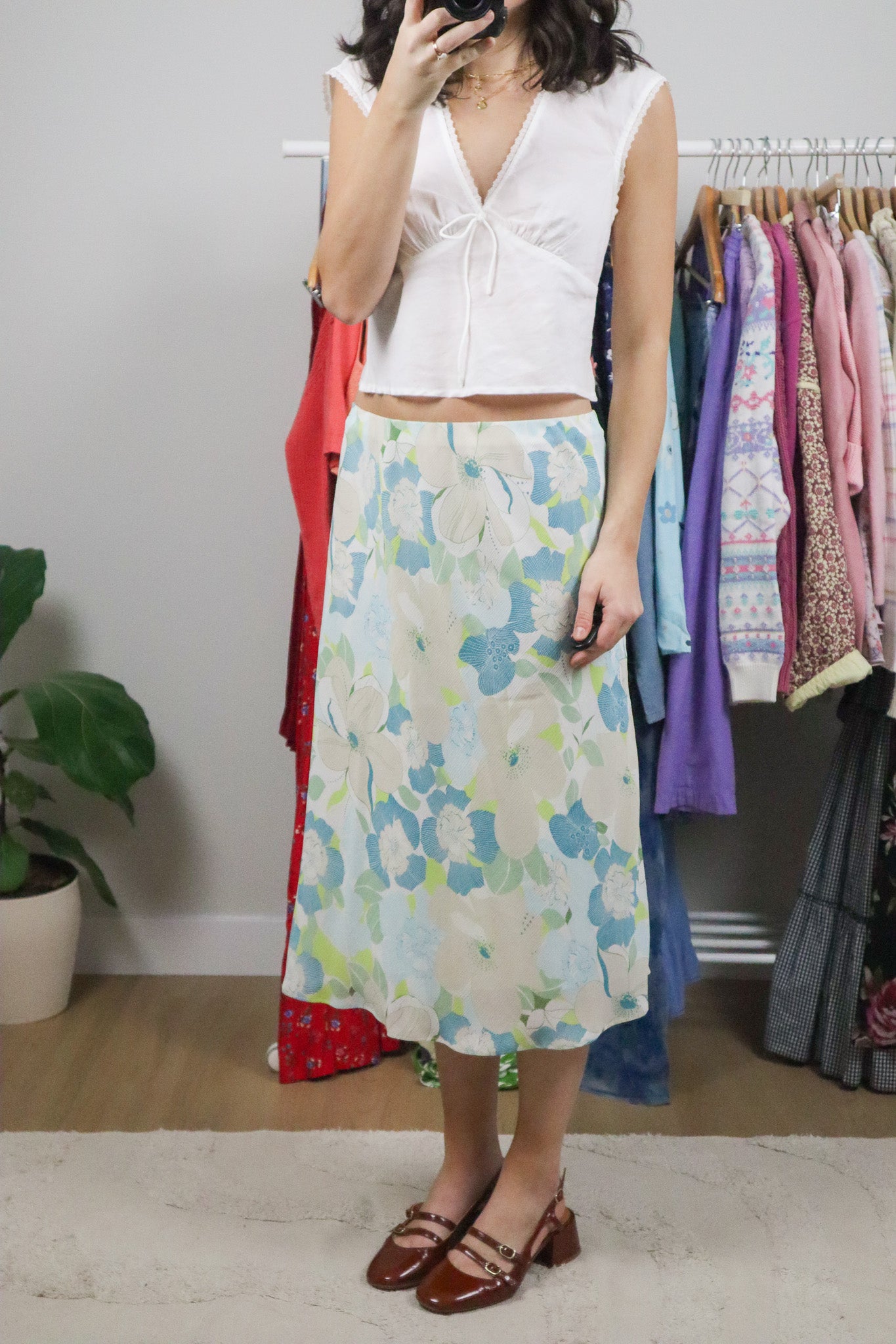 Made in Canada x Vintage x Floral Mesh Midi Skirt (10/12)