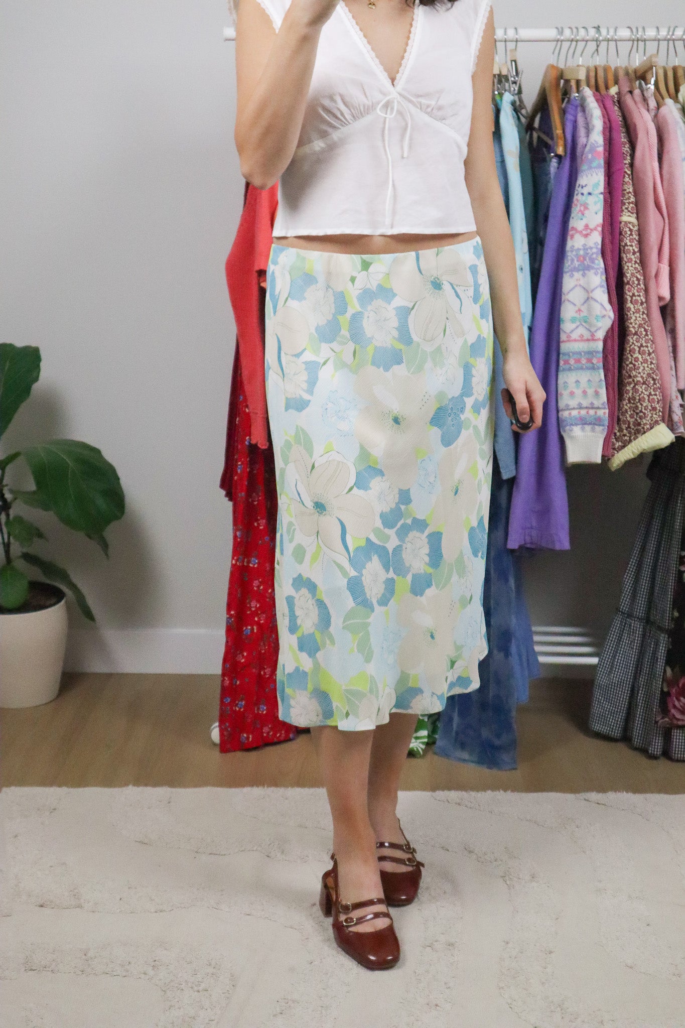 Made in Canada x Vintage x Floral Mesh Midi Skirt (10/12)
