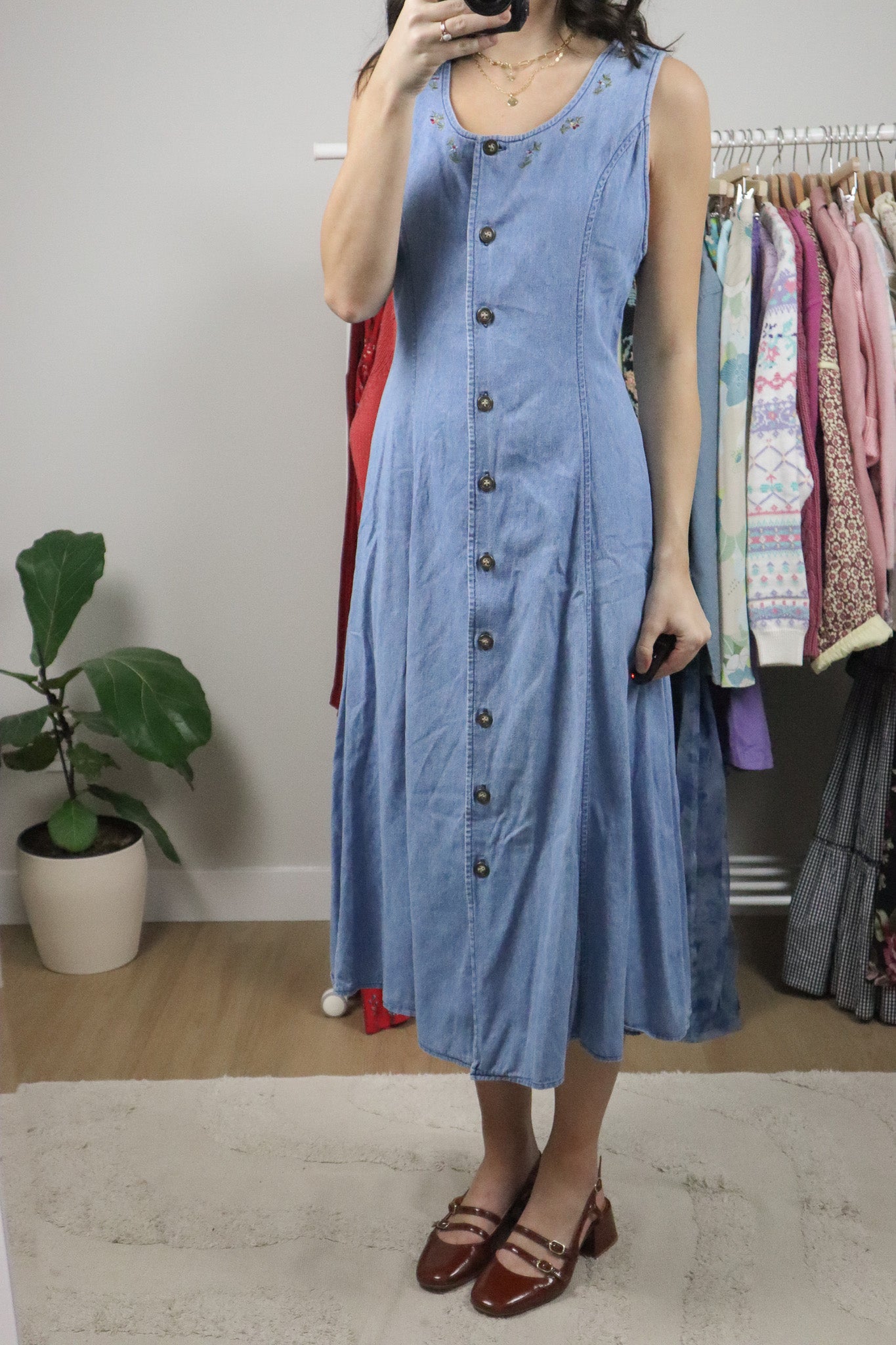 Vintage x Denim Floral Button Up Maxi Dress (6)