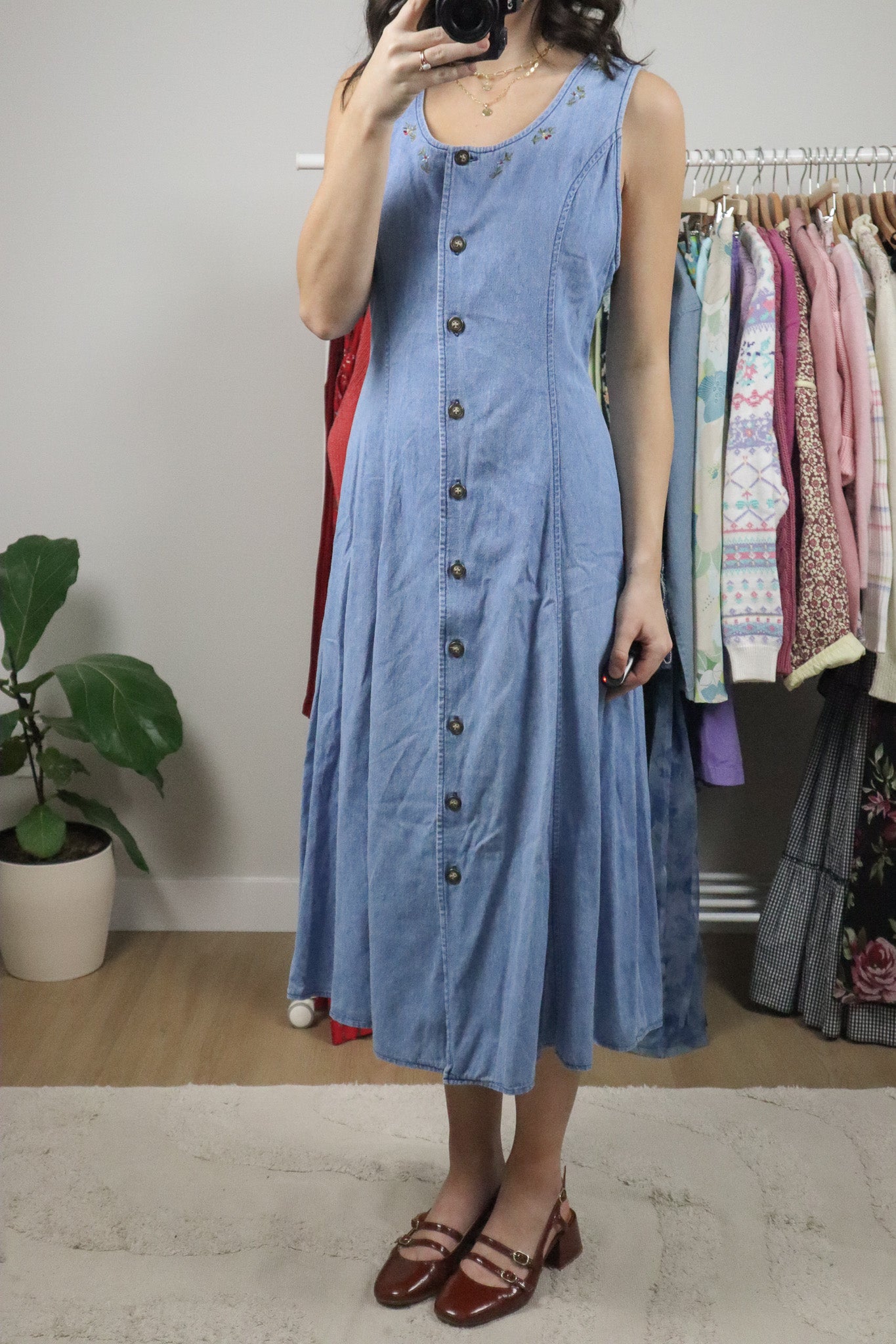 Vintage x Denim Floral Button Up Maxi Dress (6)