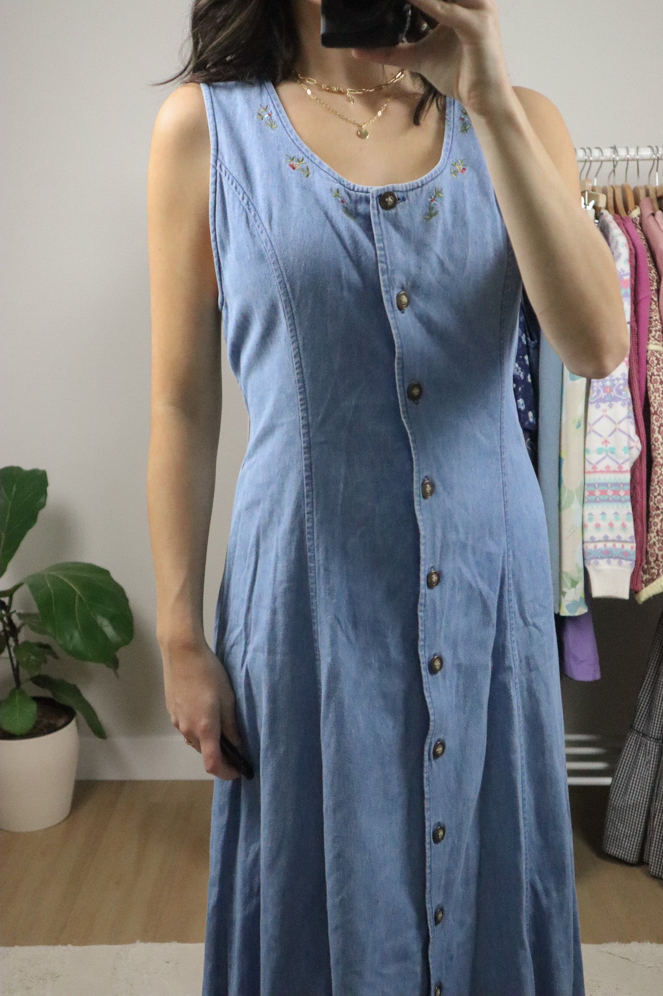 Vintage x Denim Floral Button Up Maxi Dress (6)