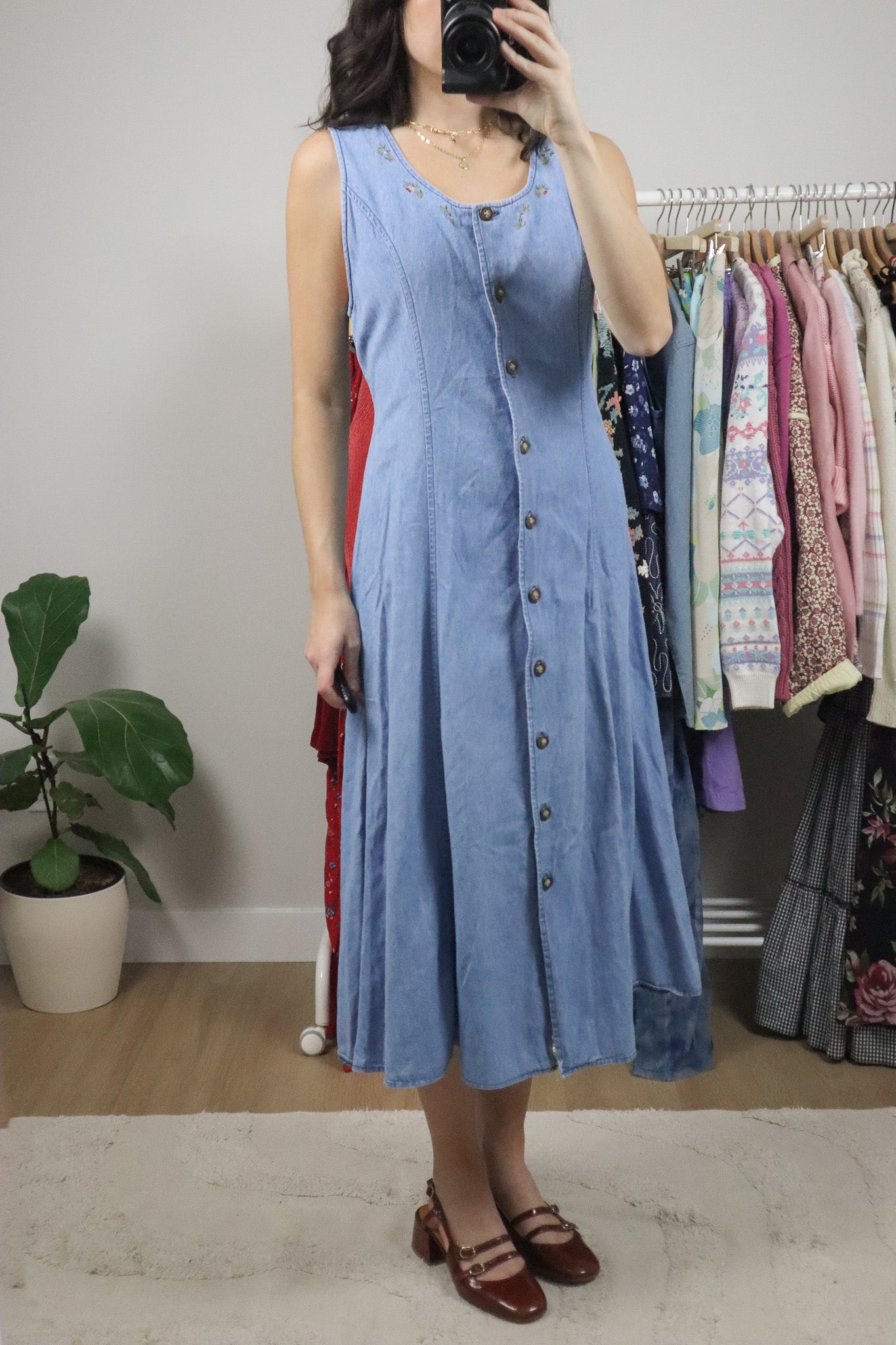 Vintage x Denim Floral Button Up Maxi Dress (6)