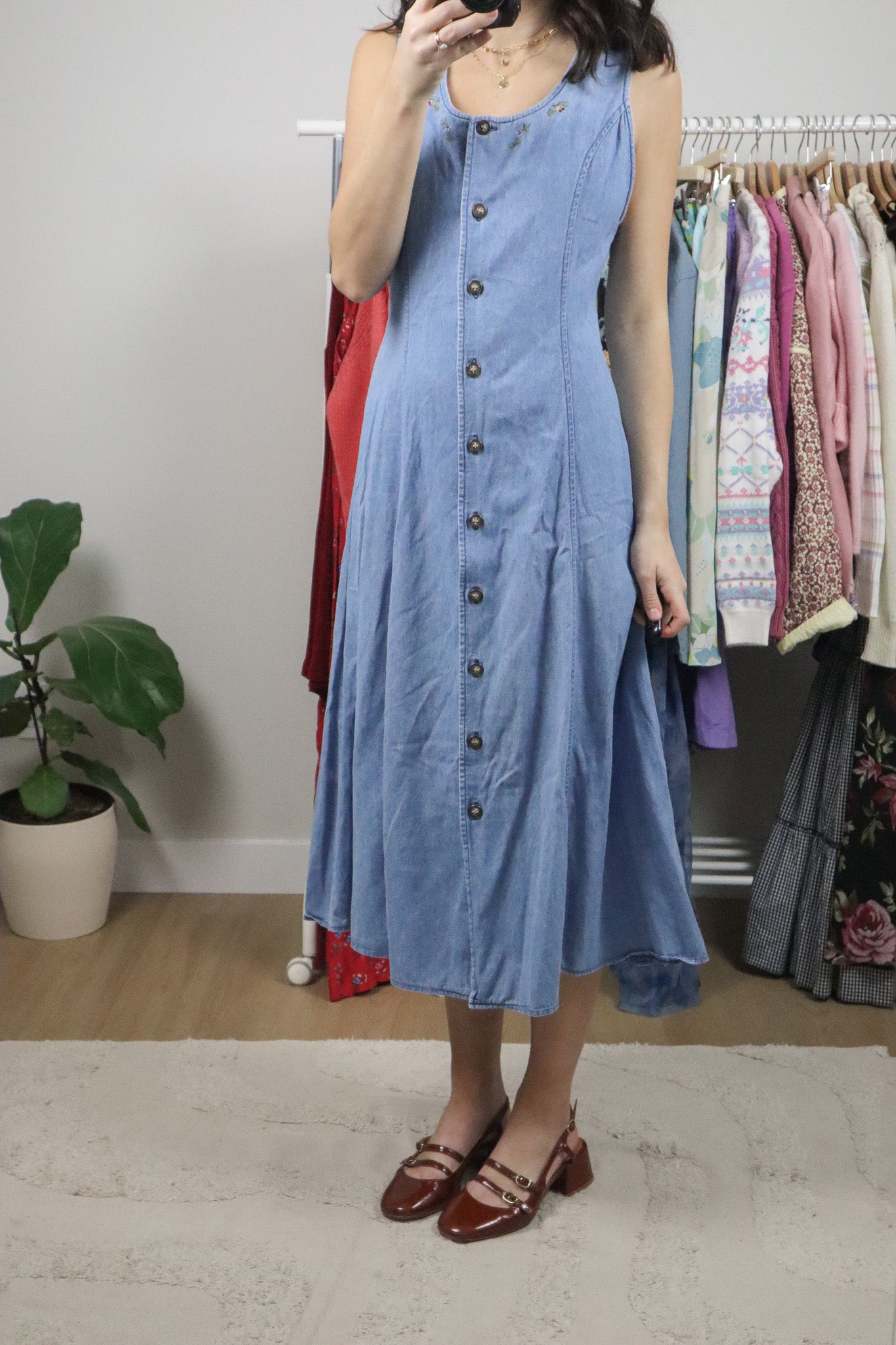 Vintage x Denim Floral Button Up Maxi Dress (6)
