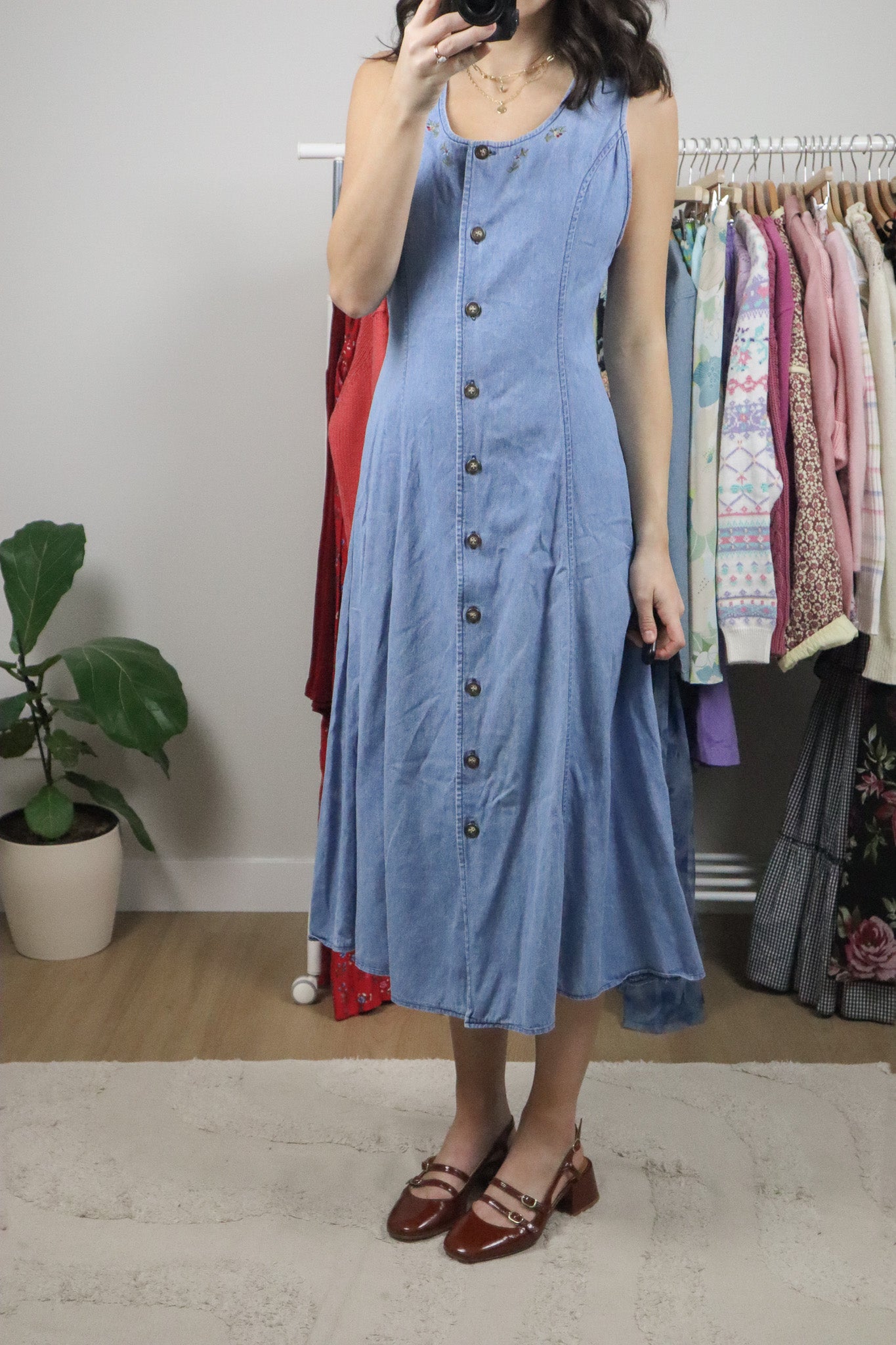 Vintage x Denim Floral Button Up Maxi Dress (6)