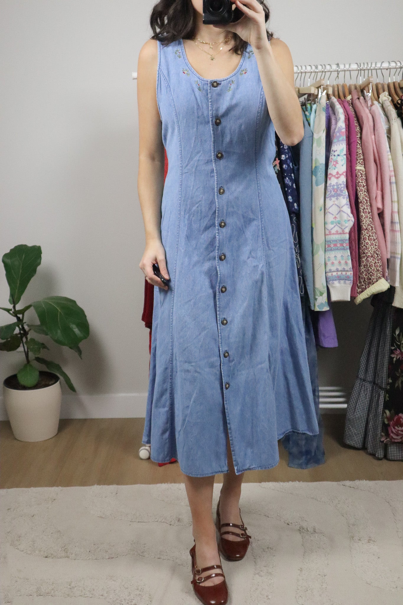 Vintage x Denim Floral Button Up Maxi Dress (6)