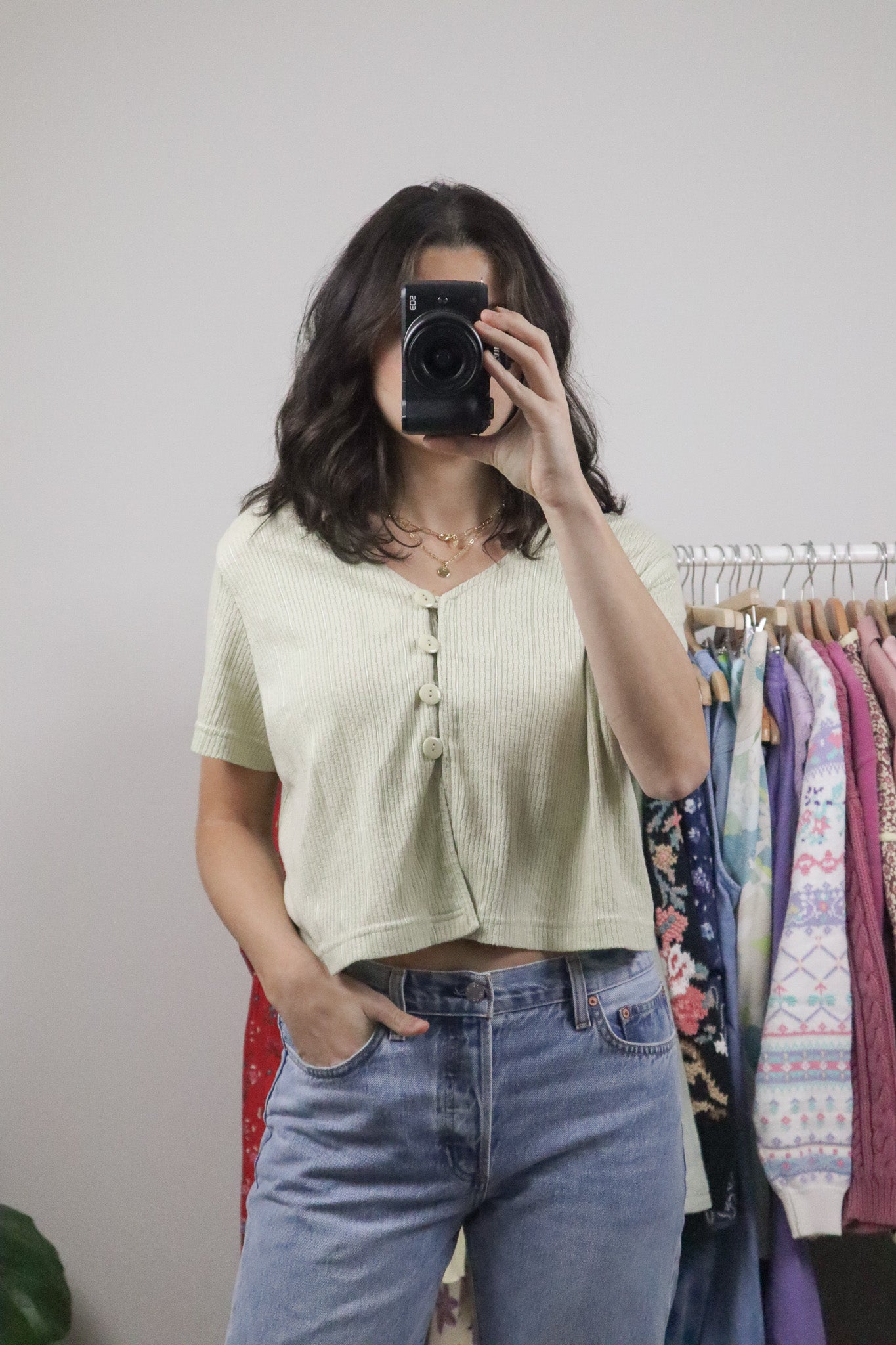 Made in Canada x Vintage x Crop Knit Short Sleeve Knit (L)