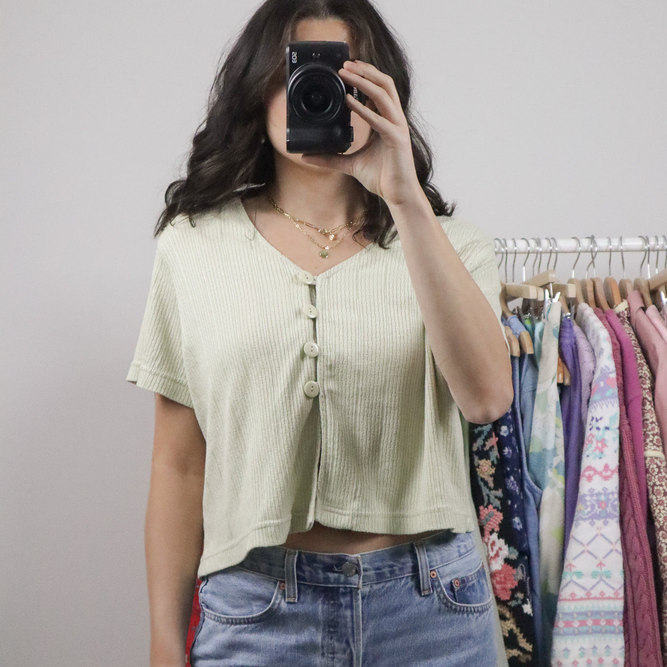 Made in Canada x Vintage x Crop Knit Short Sleeve Knit (L)
