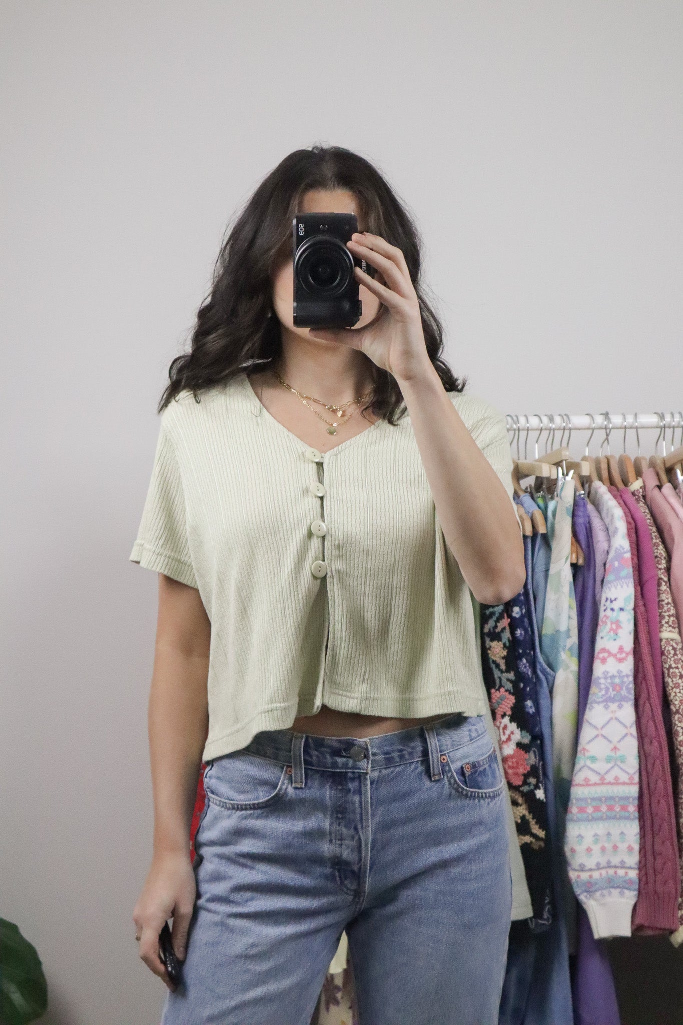 Made in Canada x Vintage x Crop Knit Short Sleeve Knit (L)