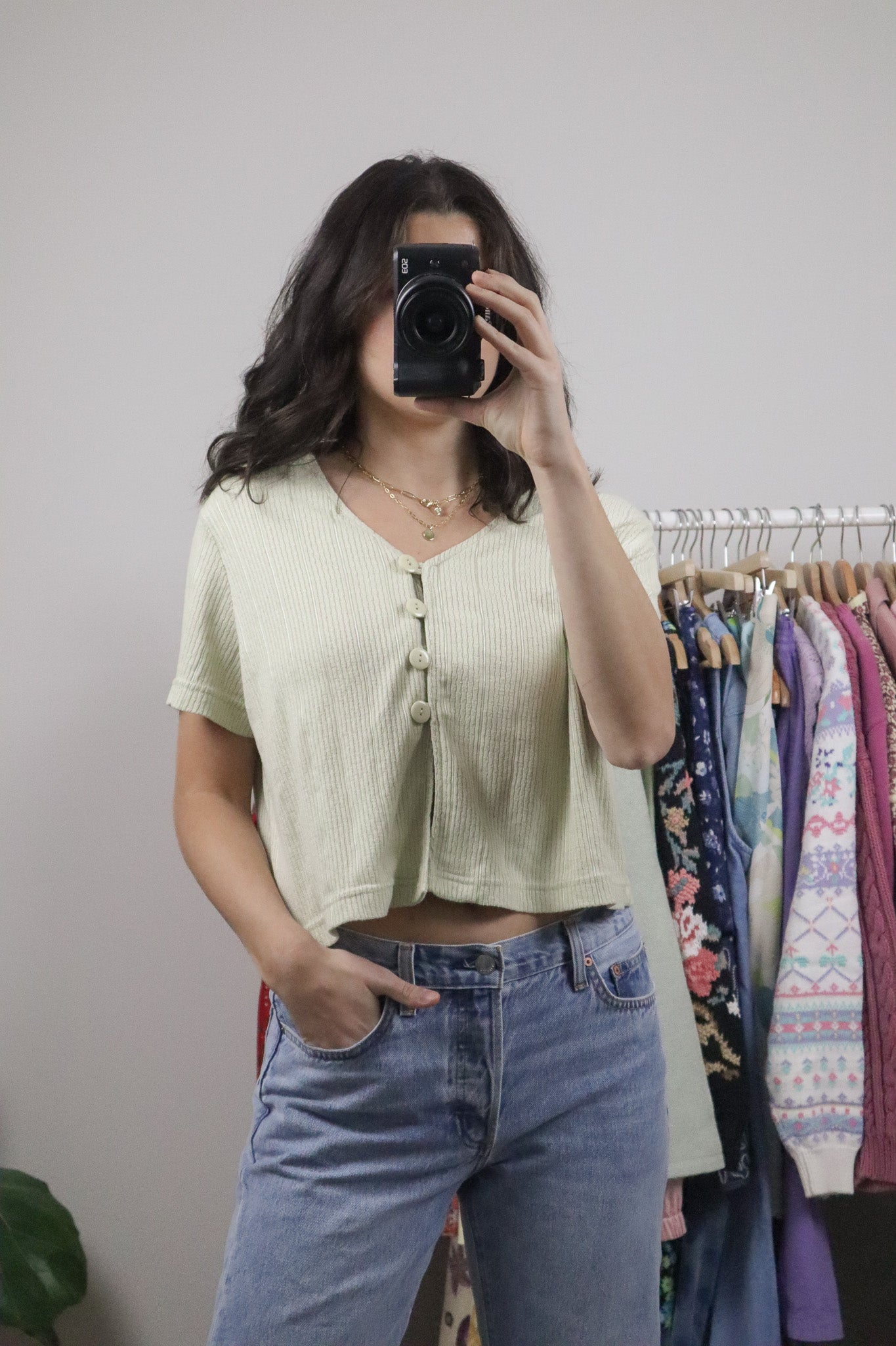 Made in Canada x Vintage x Crop Knit Short Sleeve Knit (L)