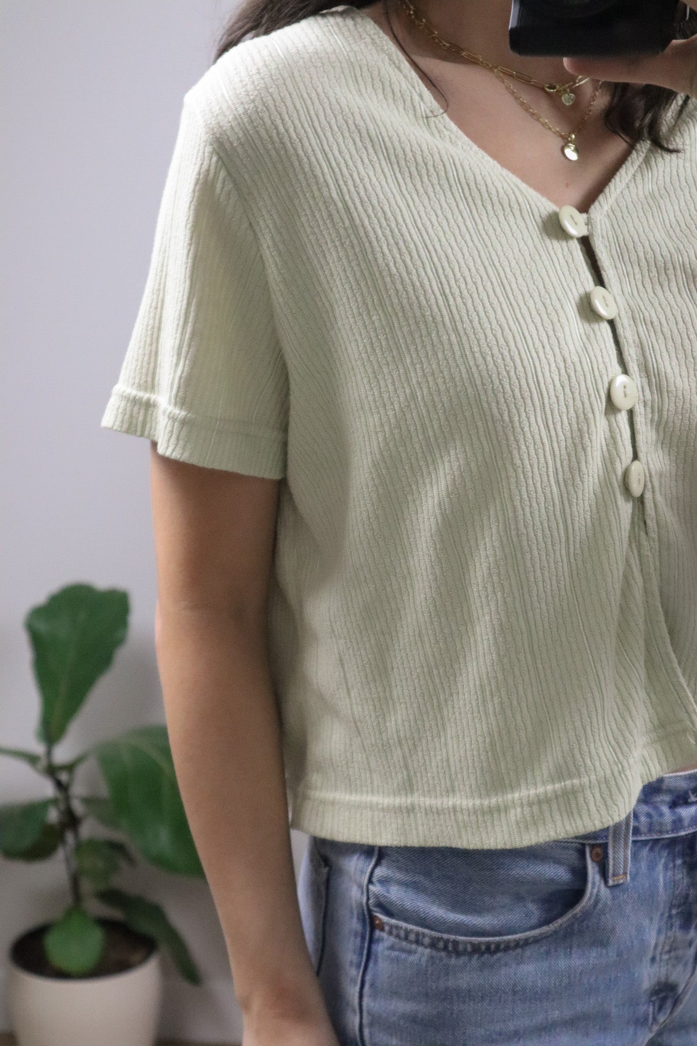Made in Canada x Vintage x Crop Knit Short Sleeve Knit (L)