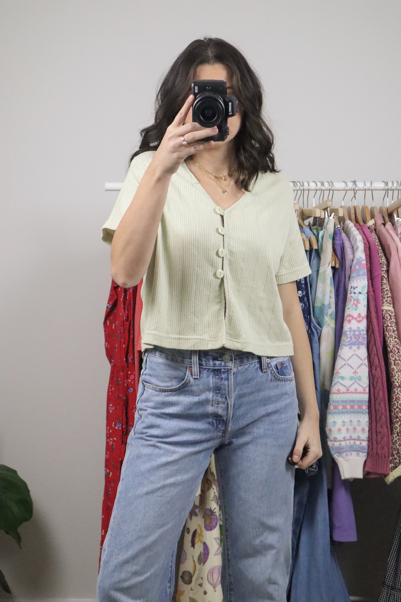 Made in Canada x Vintage x Crop Knit Short Sleeve Knit (L)
