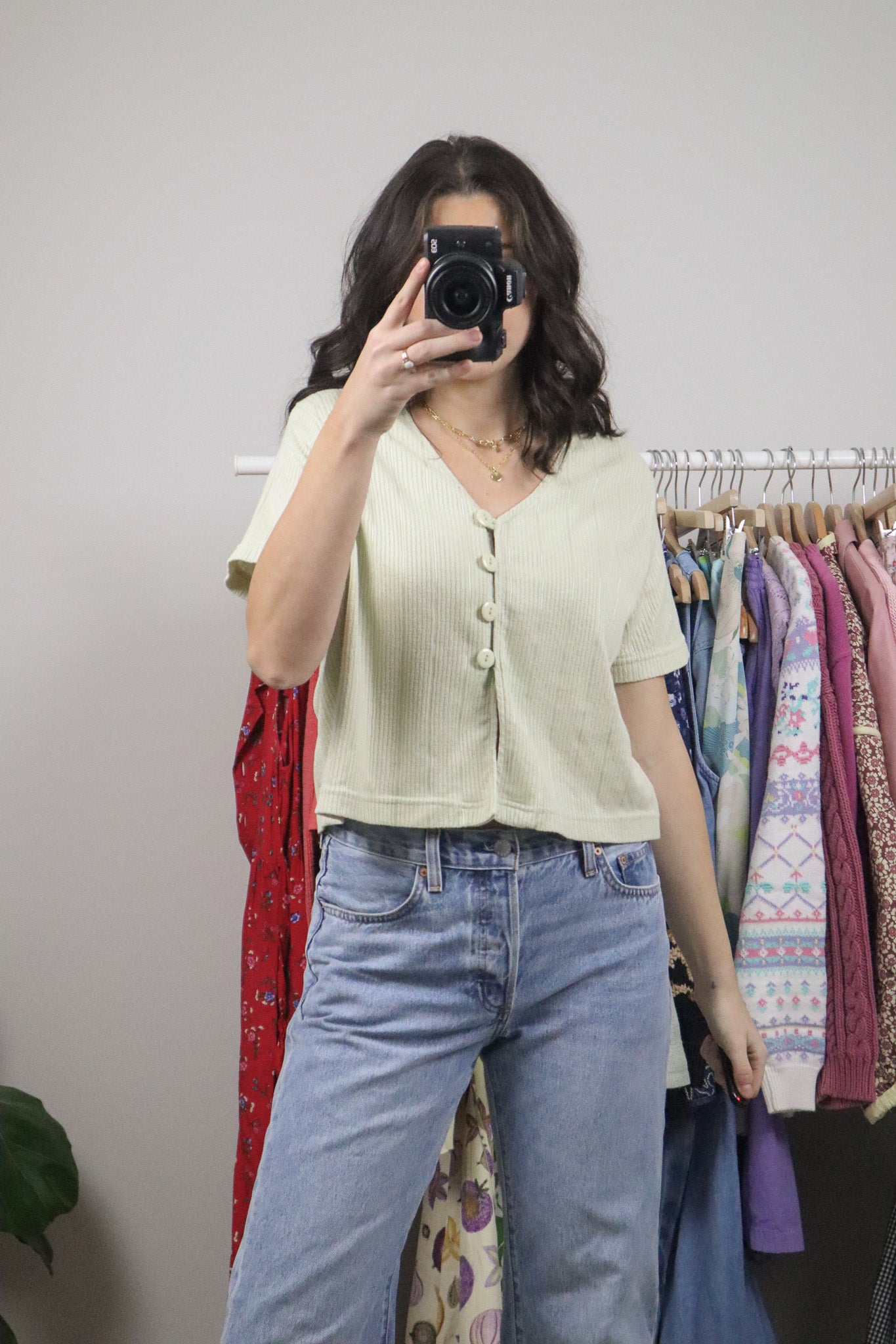 Made in Canada x Vintage x Crop Knit Short Sleeve Knit (L)