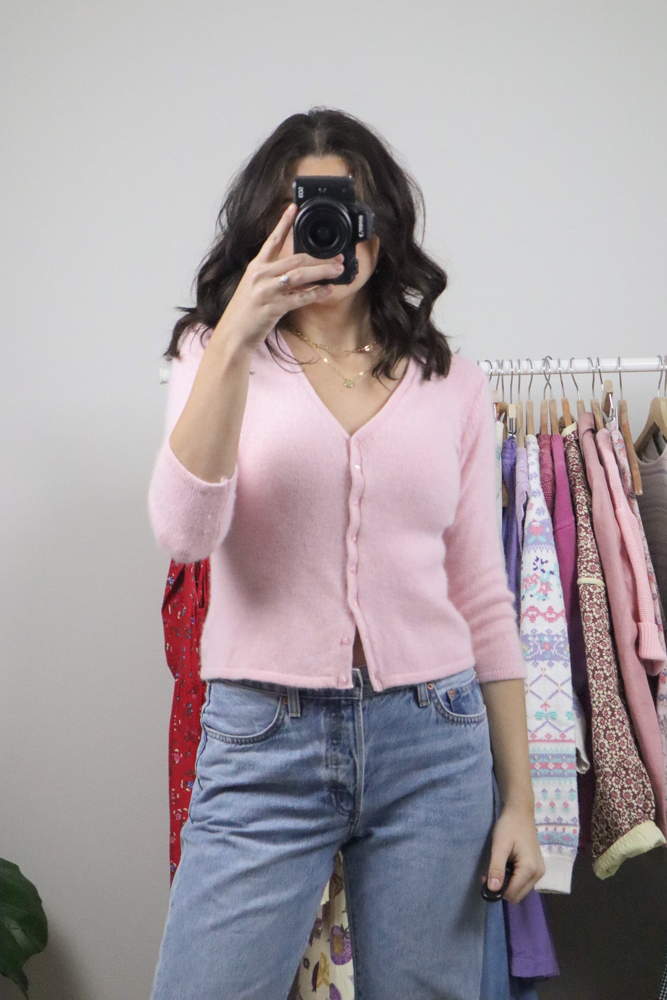 Vintage x Fuzzy 3/4 Sleeve Cardigan (S)