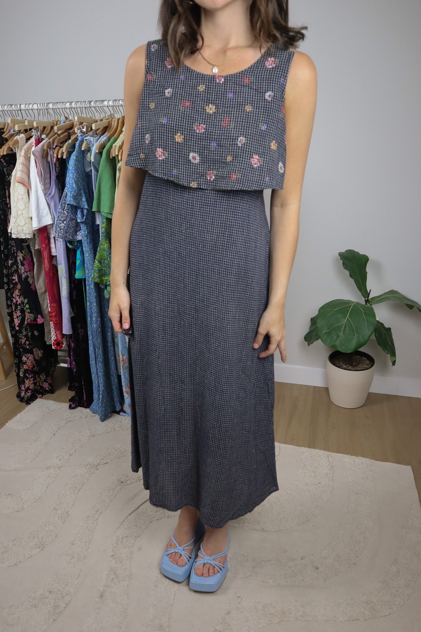 Vintage x Gingham Floral Tie Maxi Dress (4)
