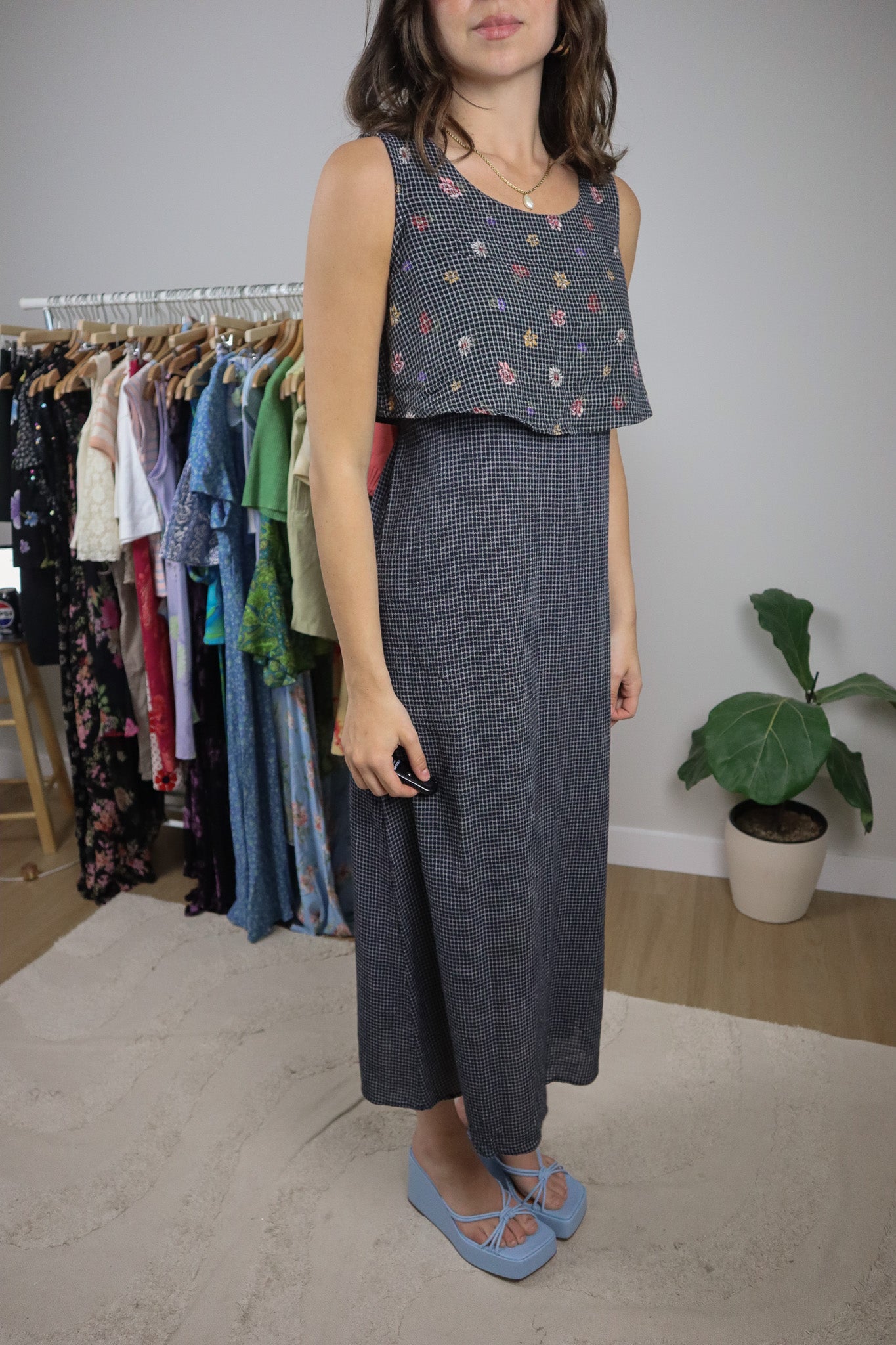 Vintage x Gingham Floral Tie Maxi Dress (4)