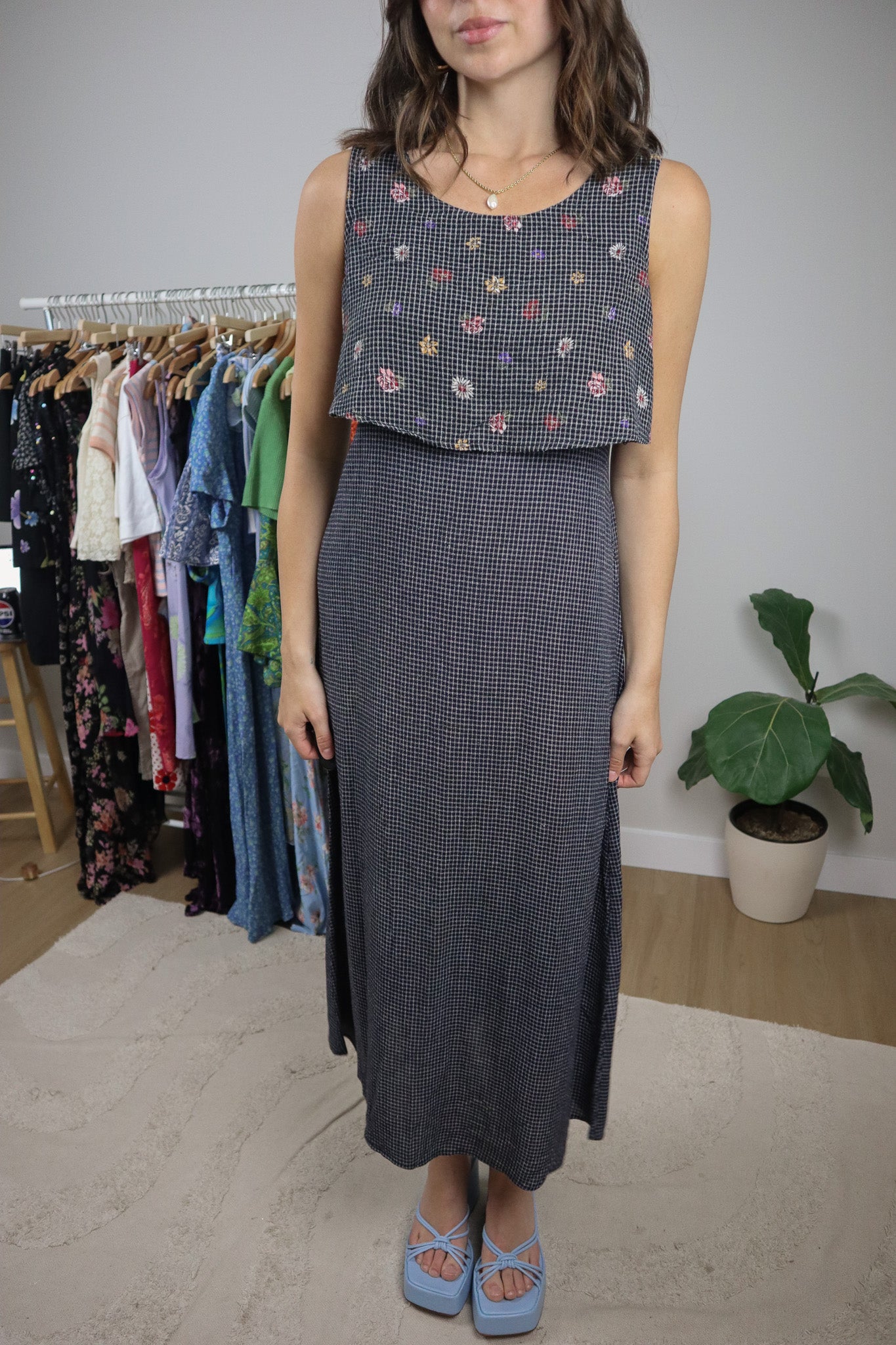 Vintage x Gingham Floral Tie Maxi Dress (4)